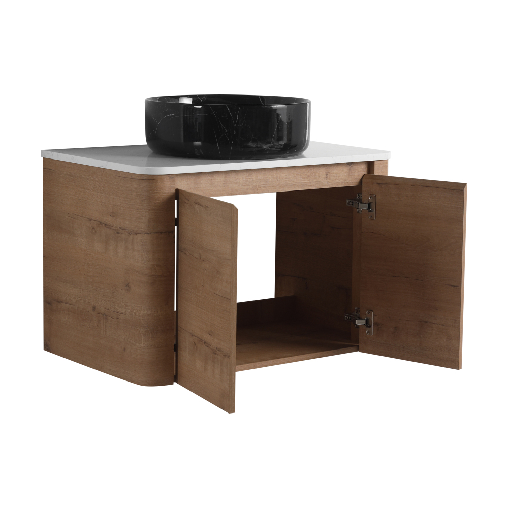 30'' Wall-Mounted Bathroom Vanity With Ceramic Art Sink & 2-Soft-Close Door, KD-Packing, Plywood