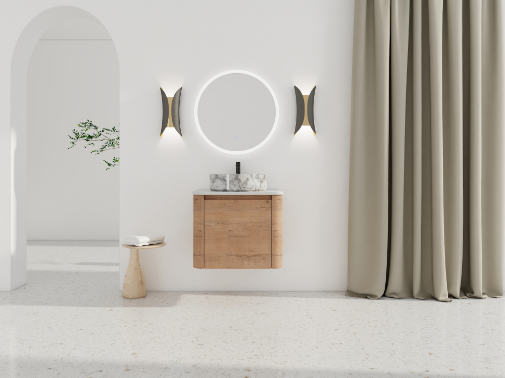 24'' Wall-Mounted Bathroom Vanity With Ceramic Art Sink & 1-Soft-Close Door, KD-Packing, Plywood