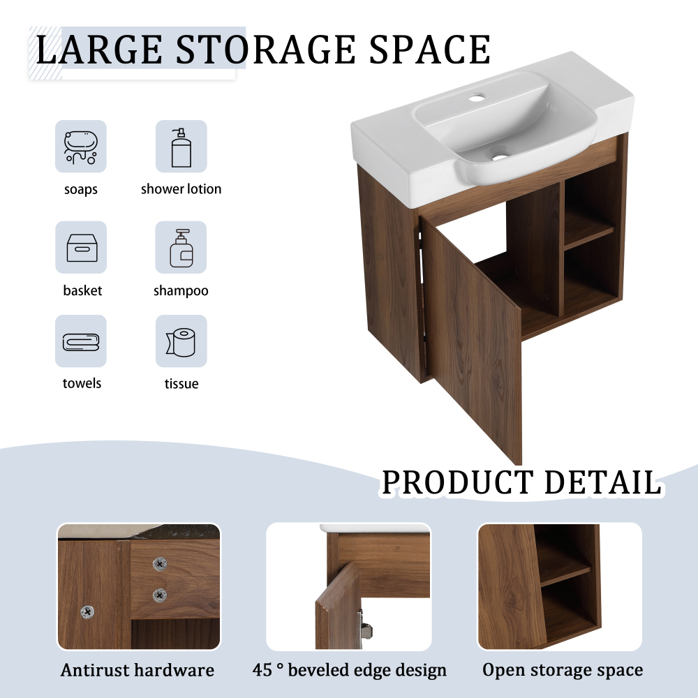 24'' Wall-Mounted Bathroom Vanity with White Ceramic Sink & Soft-Close Door