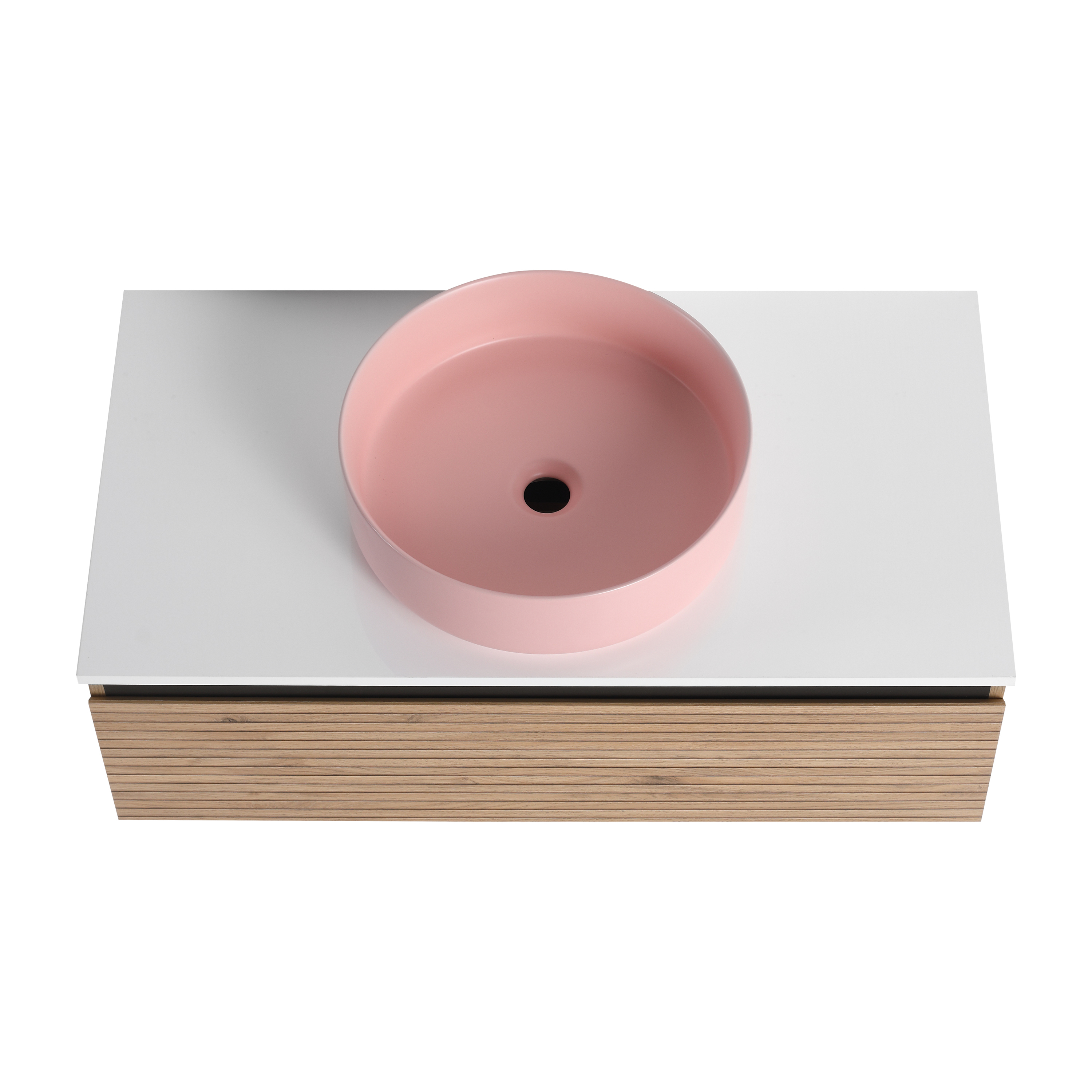 36'' Wall-Mounted Bathroom Vanity with Pink Art Ceramic Sink & 1-Soft-Close Drawer, Plywood