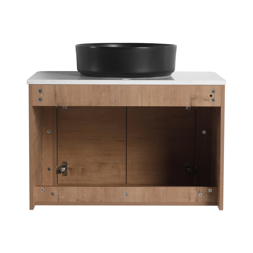 30'' Wall-Mounted Bathroom Vanity With Ceramic Art Sink & 2-Soft-Close Door, KD-Packing, Plywood