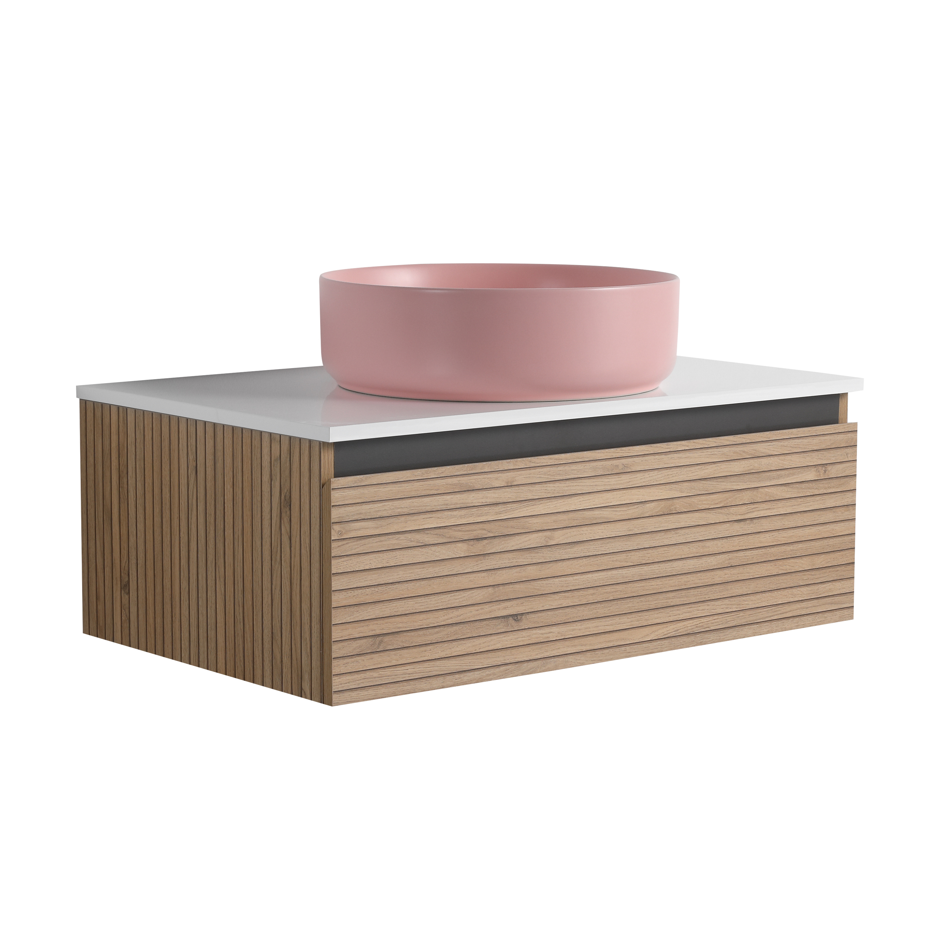 30'' Wall-Mounted Bathroom Vanity with Pink Art Ceramic Sink & 1-Soft-Close Drawer, Plywood