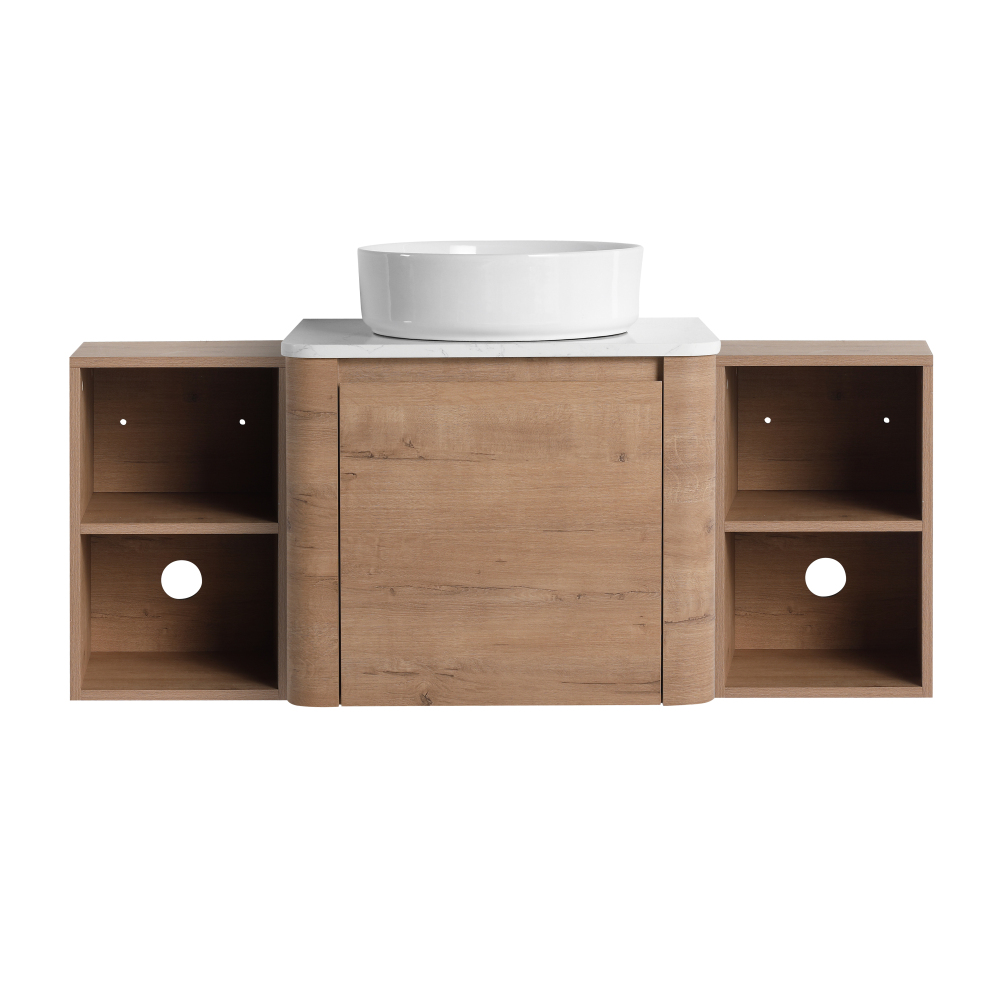 48'' Wall-Mounted Bathroom Vanity With Ceramic Art Sink, and 2-Storage Shelves, Soft-Close Door, KD-Packing, Plywood