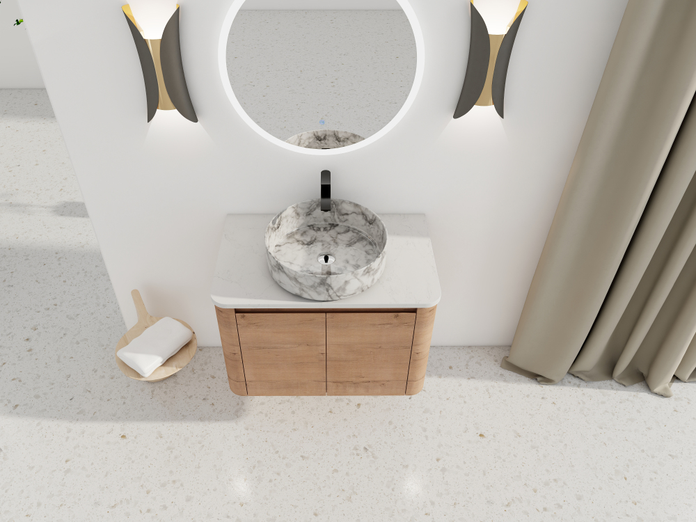 30'' Wall-Mounted Bathroom Vanity With Ceramic Art Sink & 2-Soft-Close Door, KD-Packing, Plywood