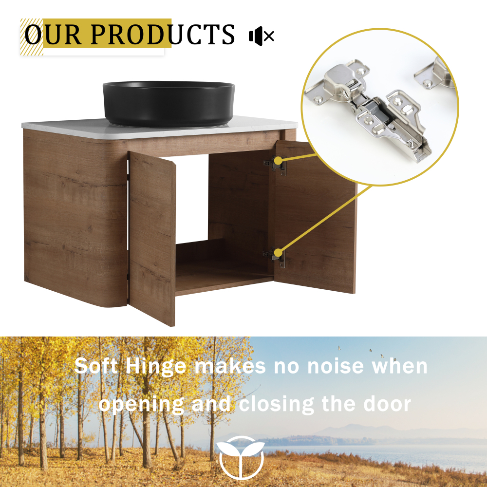 30'' Wall-Mounted Bathroom Vanity With Ceramic Art Sink & 2-Soft-Close Door, KD-Packing, Plywood