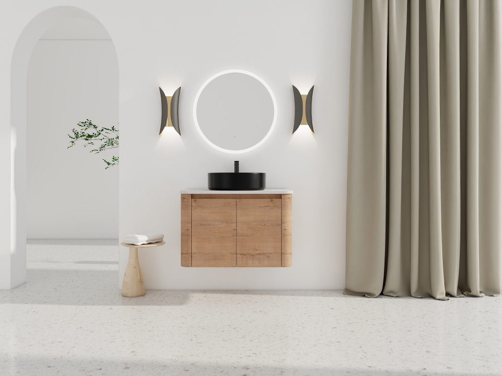 30'' Wall-Mounted Bathroom Vanity With Ceramic Art Sink & 2-Soft-Close Door, KD-Packing, Plywood