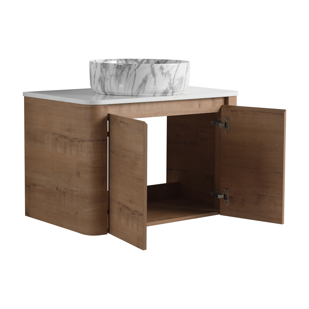 30'' Wall-Mounted Bathroom Vanity With Ceramic Art Sink & 2-Soft-Close Door, KD-Packing, Plywood