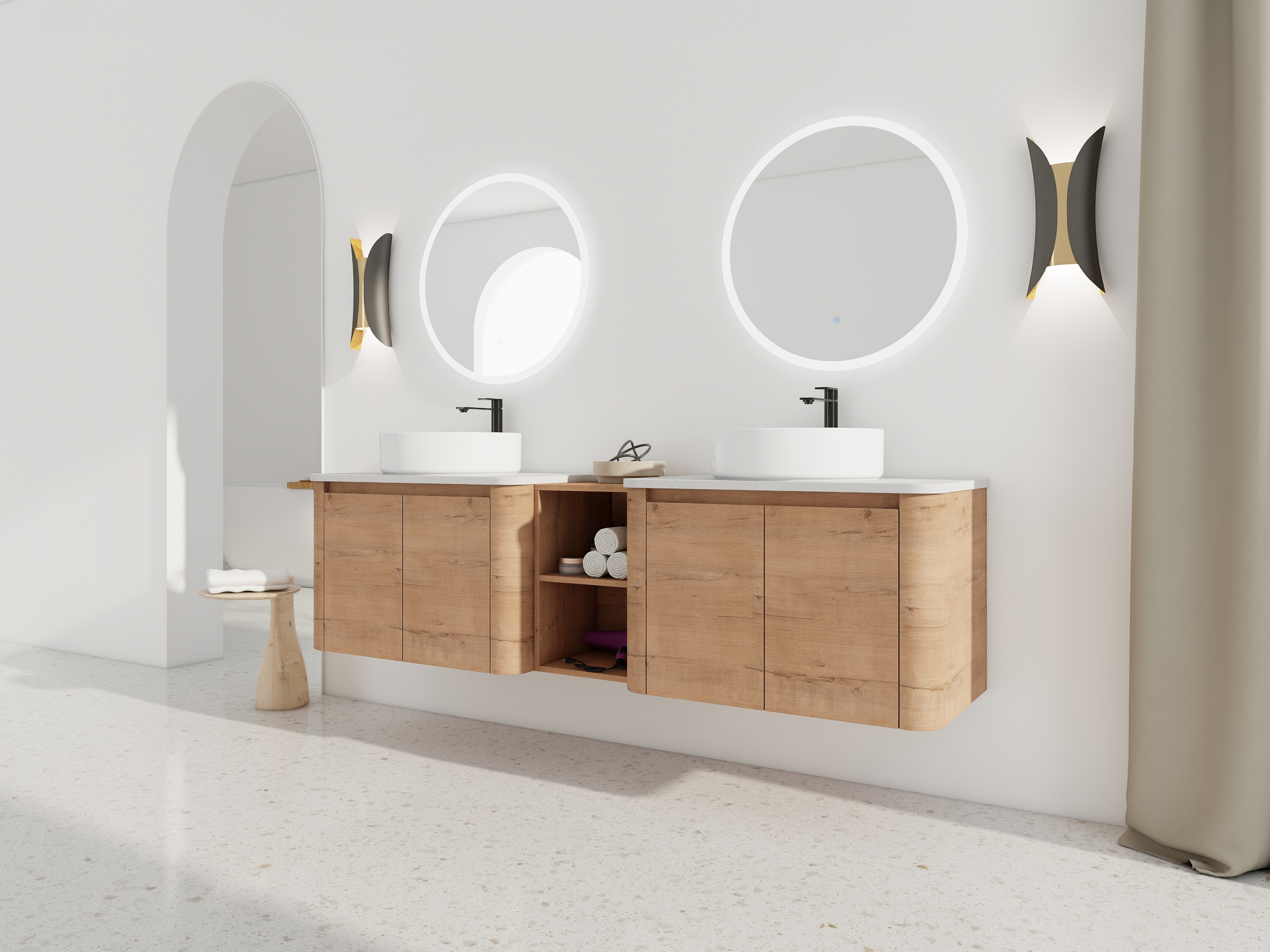 72'' Wall-Mounted Bathroom Vanity With Ceramic Art Sink, and 1-Storage Shelves, 4-Soft-Close Door, KD-Packing, Plywood