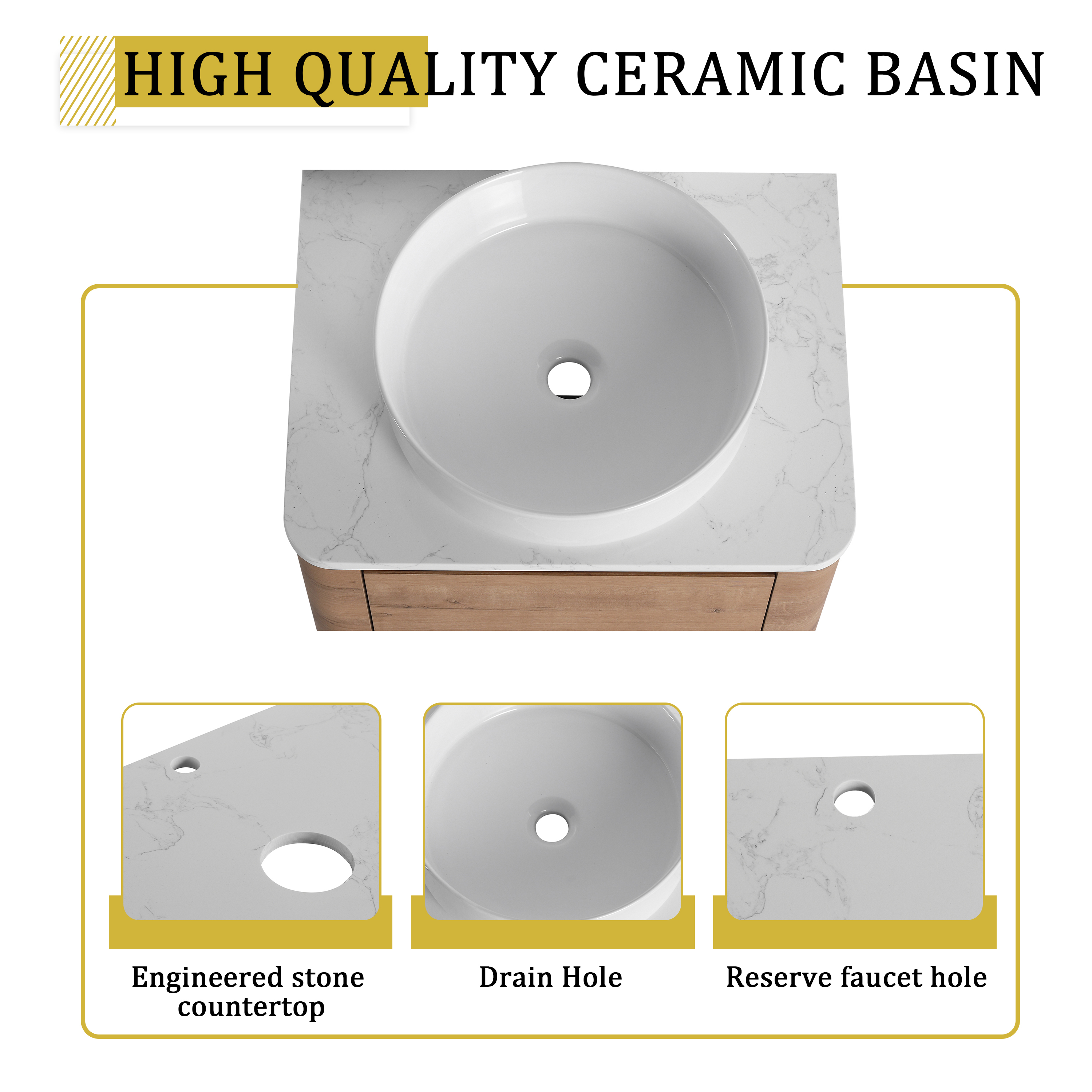 60'' Wall-Mounted Bathroom Vanity With Ceramic Art Sink, and 1-Storage Shelves, Soft-Close Door, KD-Packing, Plywood