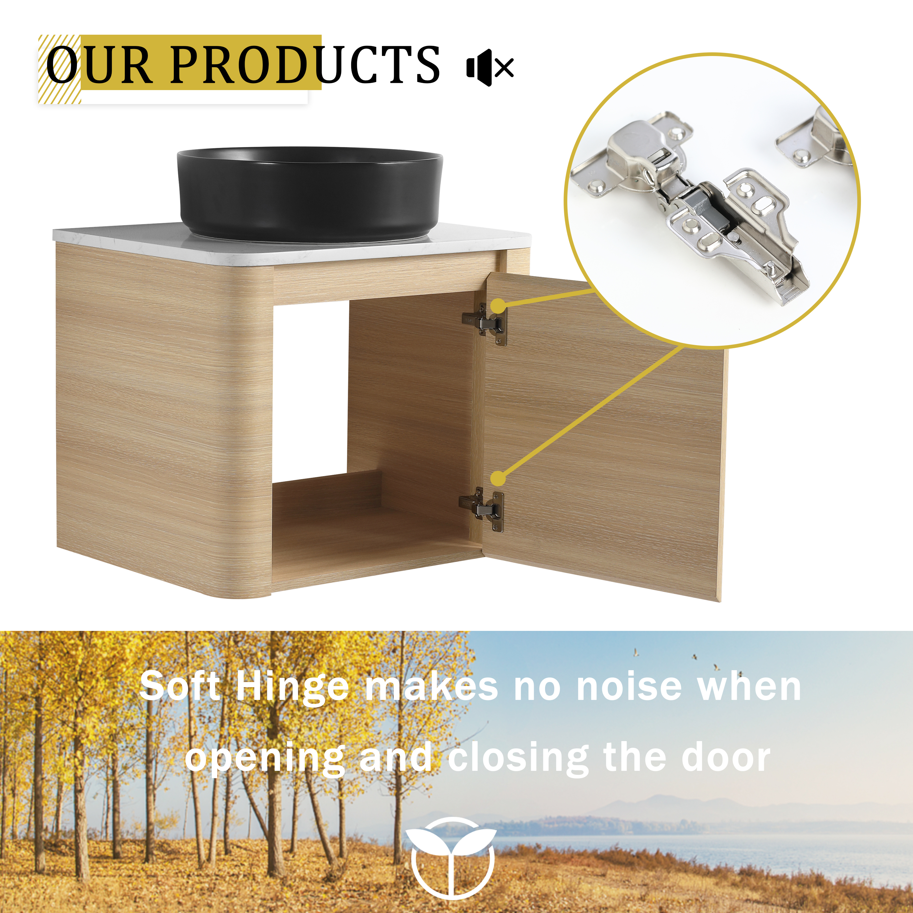 24'' Wall-Mounted Bathroom Vanity With Ceramic Art Sink & 1-Soft-Close Door, KD-Packing, Plywood