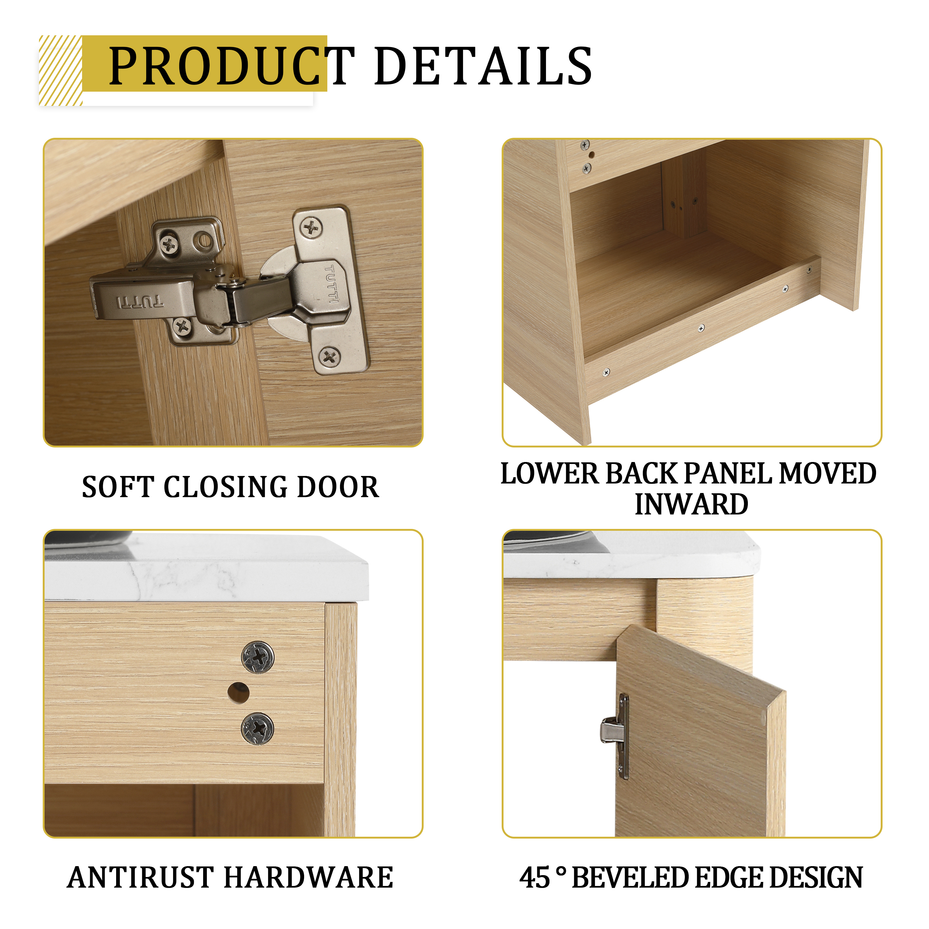 24'' Wall-Mounted Bathroom Vanity With Ceramic Art Sink & 1-Soft-Close Door, KD-Packing, Plywood