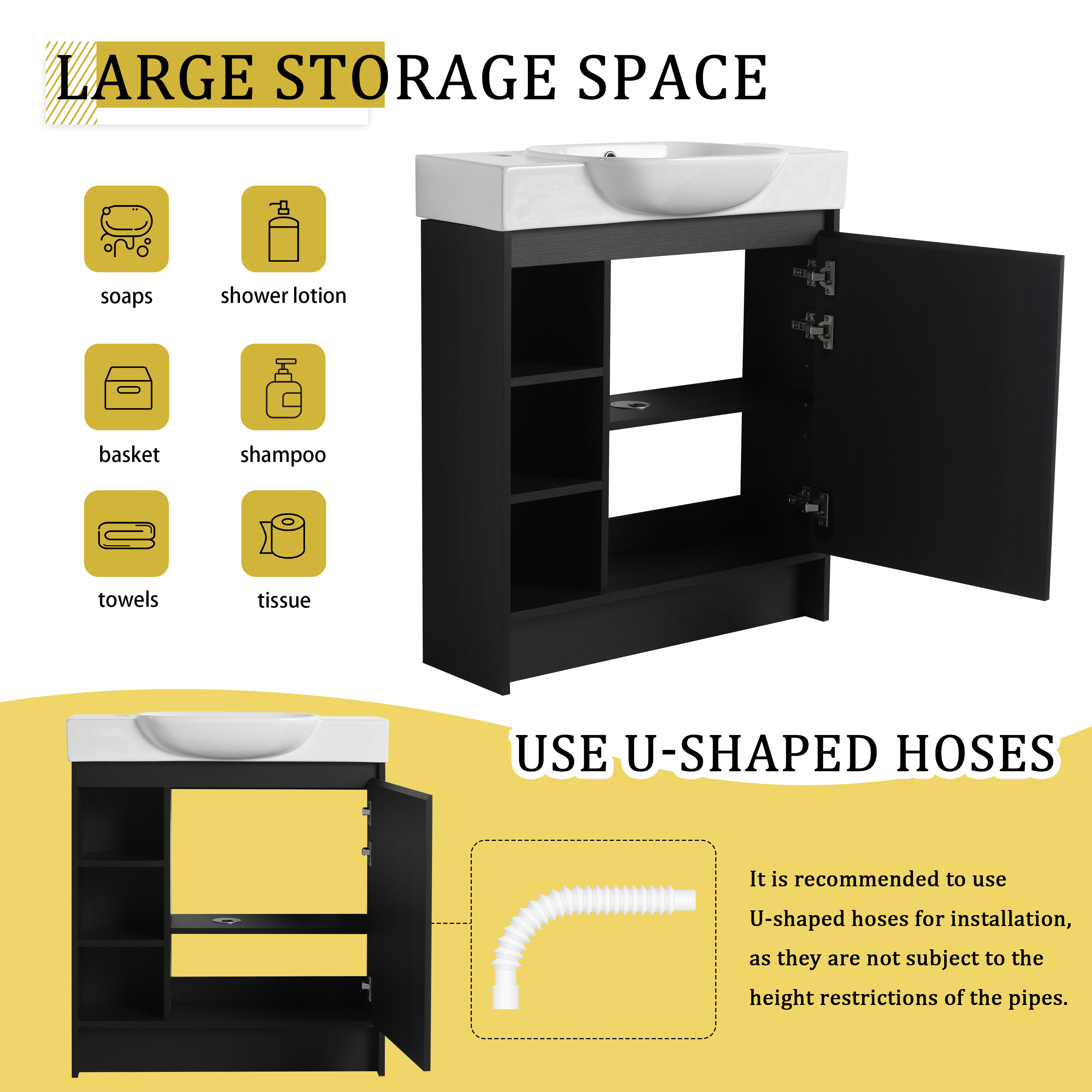30'' Freestanding Bathroom Vanity with White Ceramic Sink & Soft-Close Door, Dark Oak, Plywood