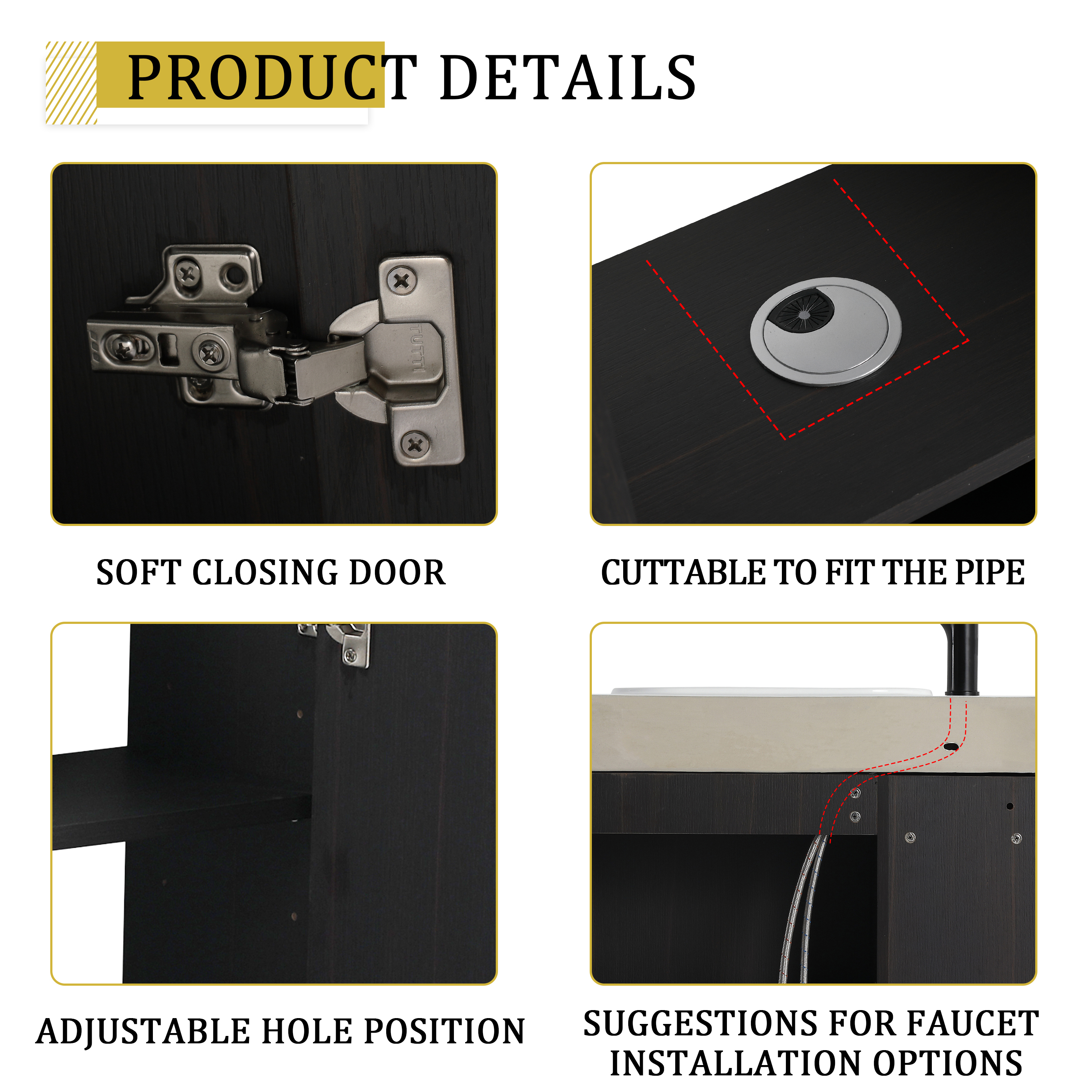 30'' Freestanding Bathroom Vanity with White Ceramic Sink & Soft-Close Door, Dark Oak, Plywood
