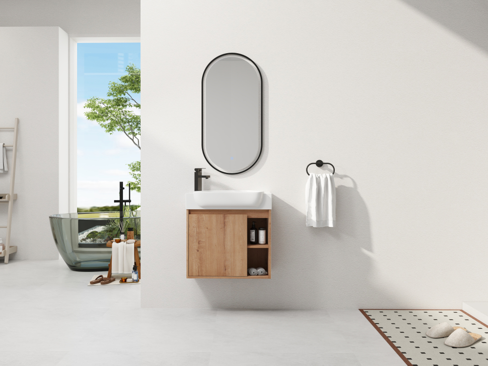 24'' Wall-Mounted Bathroom Vanity with White Ceramic Sink & Soft-Close Door