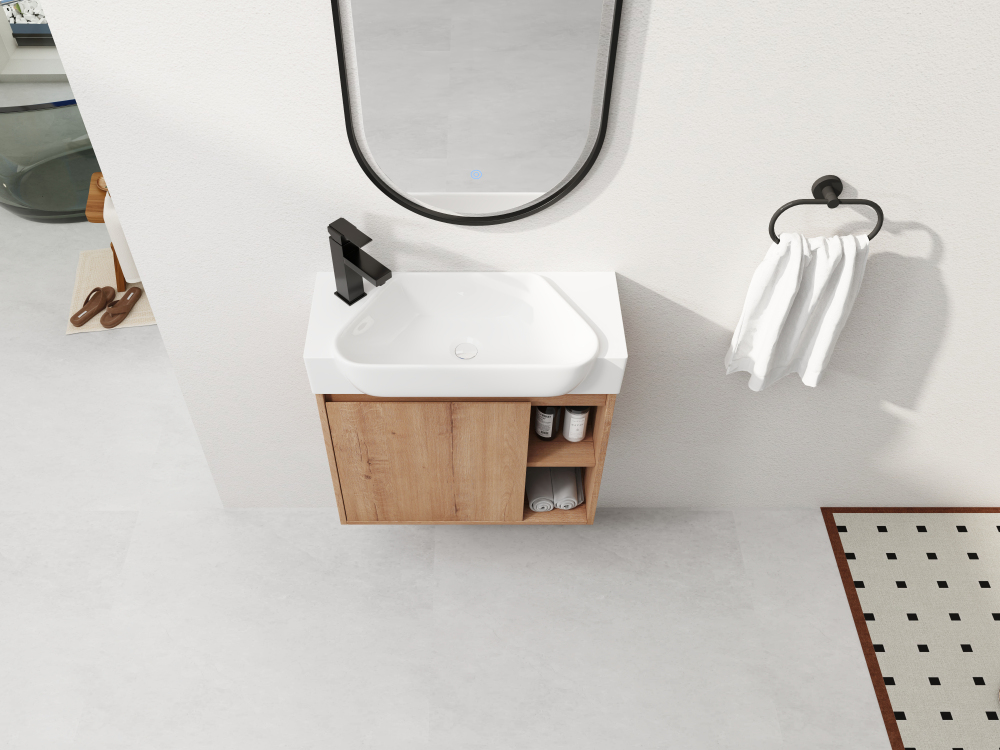 24'' Wall-Mounted Bathroom Vanity with White Ceramic Sink & Soft-Close Door