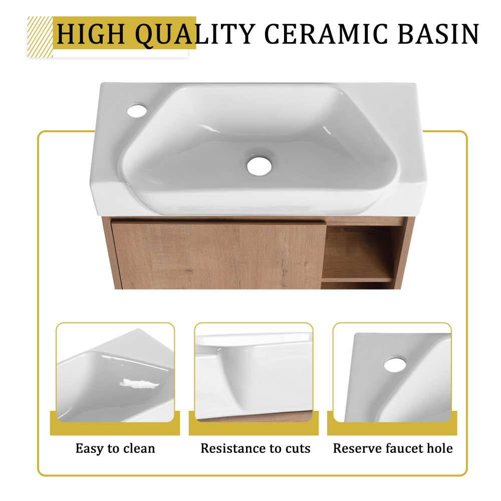 24'' Wall-Mounted Bathroom Vanity with White Ceramic Sink & Soft-Close Door