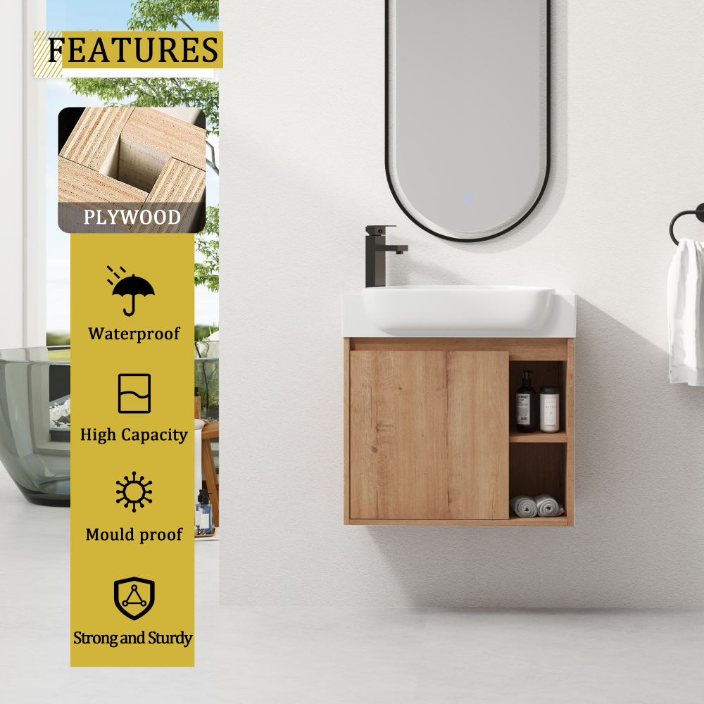 24'' Wall-Mounted Bathroom Vanity with White Ceramic Sink & Soft-Close Door