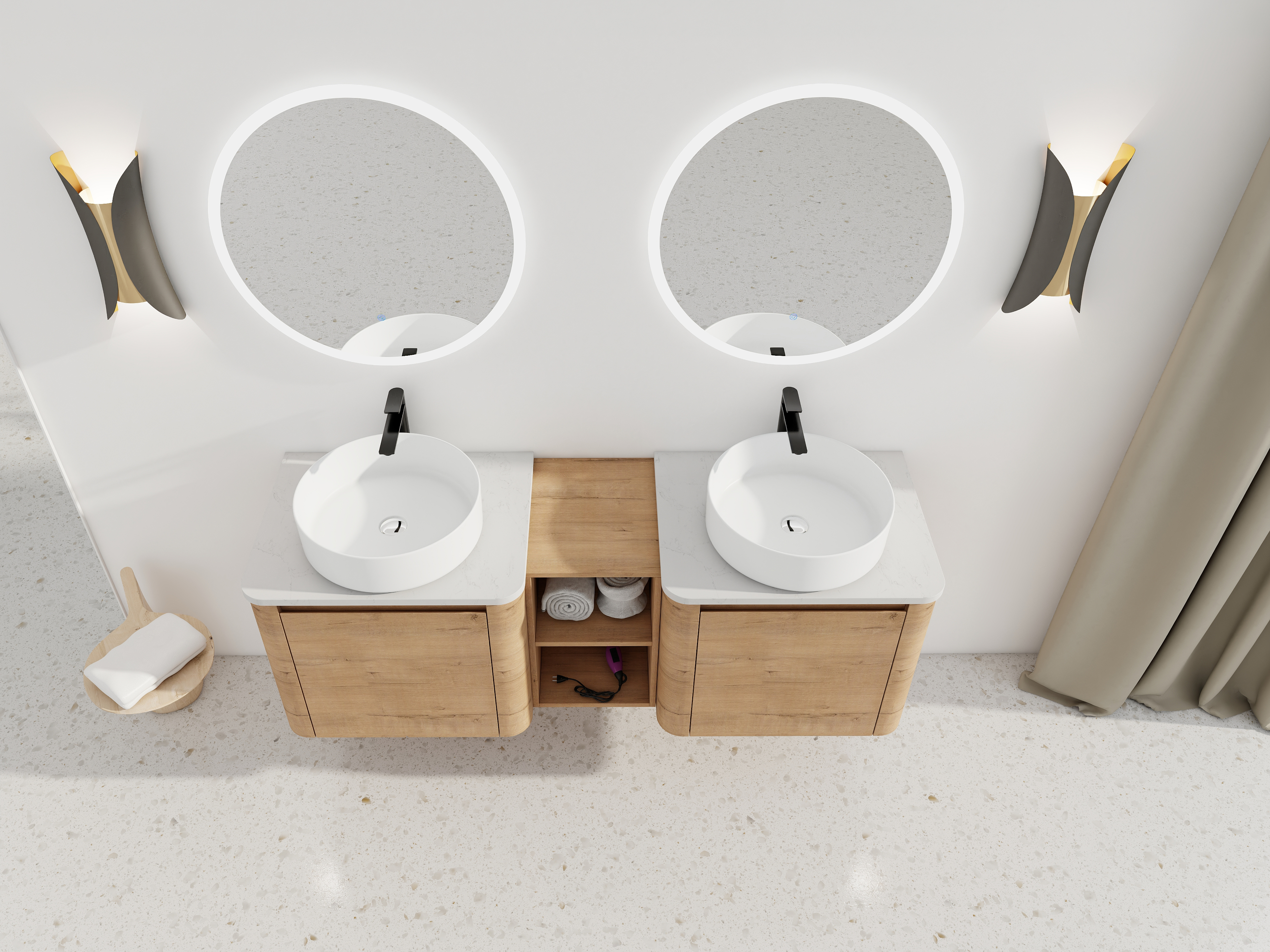 60'' Wall-Mounted Bathroom Vanity With Ceramic Art Sink, and 1-Storage Shelves, Soft-Close Door, KD-Packing, Plywood