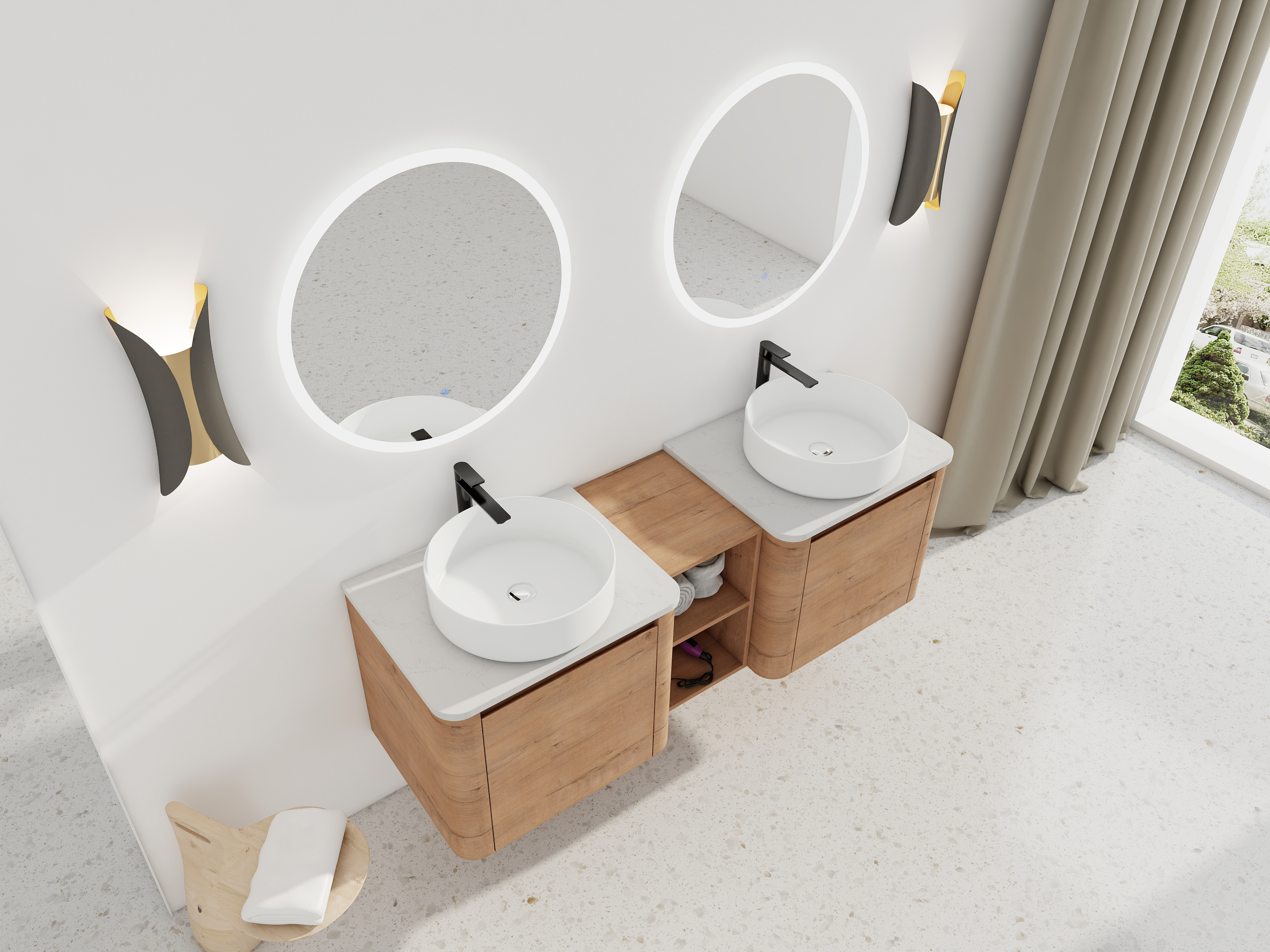 60'' Wall-Mounted Bathroom Vanity With Ceramic Art Sink, and 1-Storage Shelves, Soft-Close Door, KD-Packing, Plywood