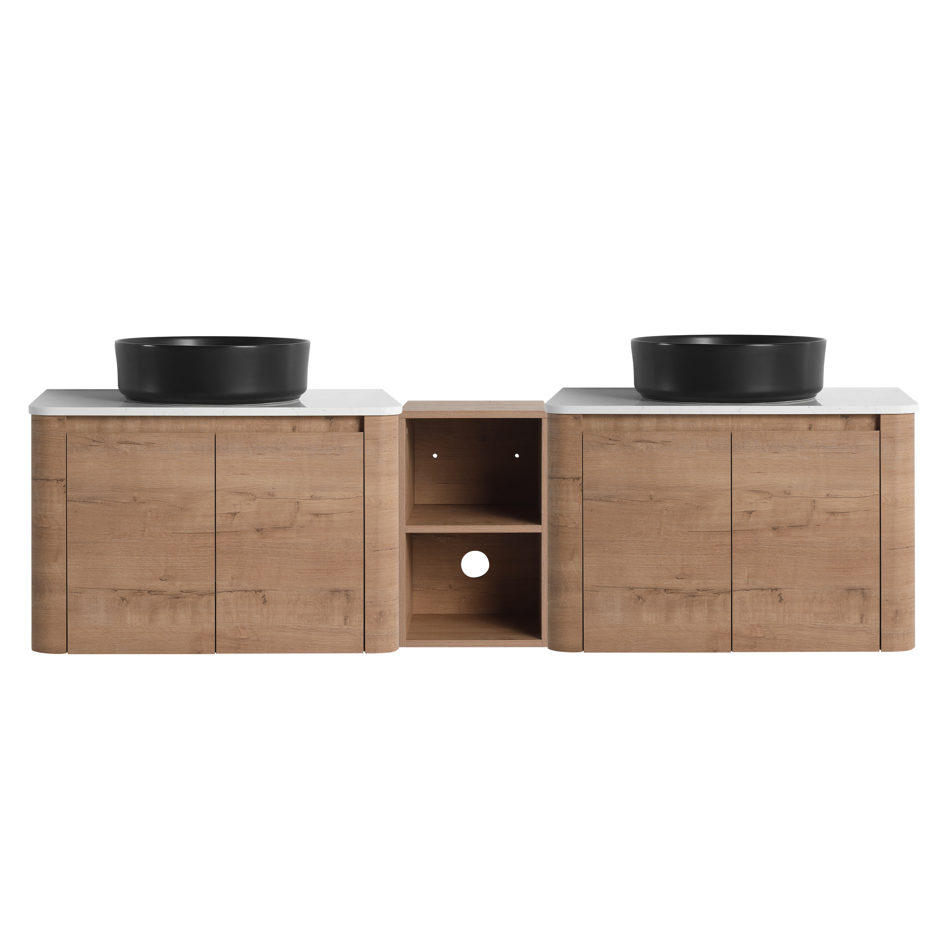 72'' Wall-Mounted Bathroom Vanity With Ceramic Art Sink, and 1-Storage Shelves, 4-Soft-Close Door, KD-Packing, Plywood