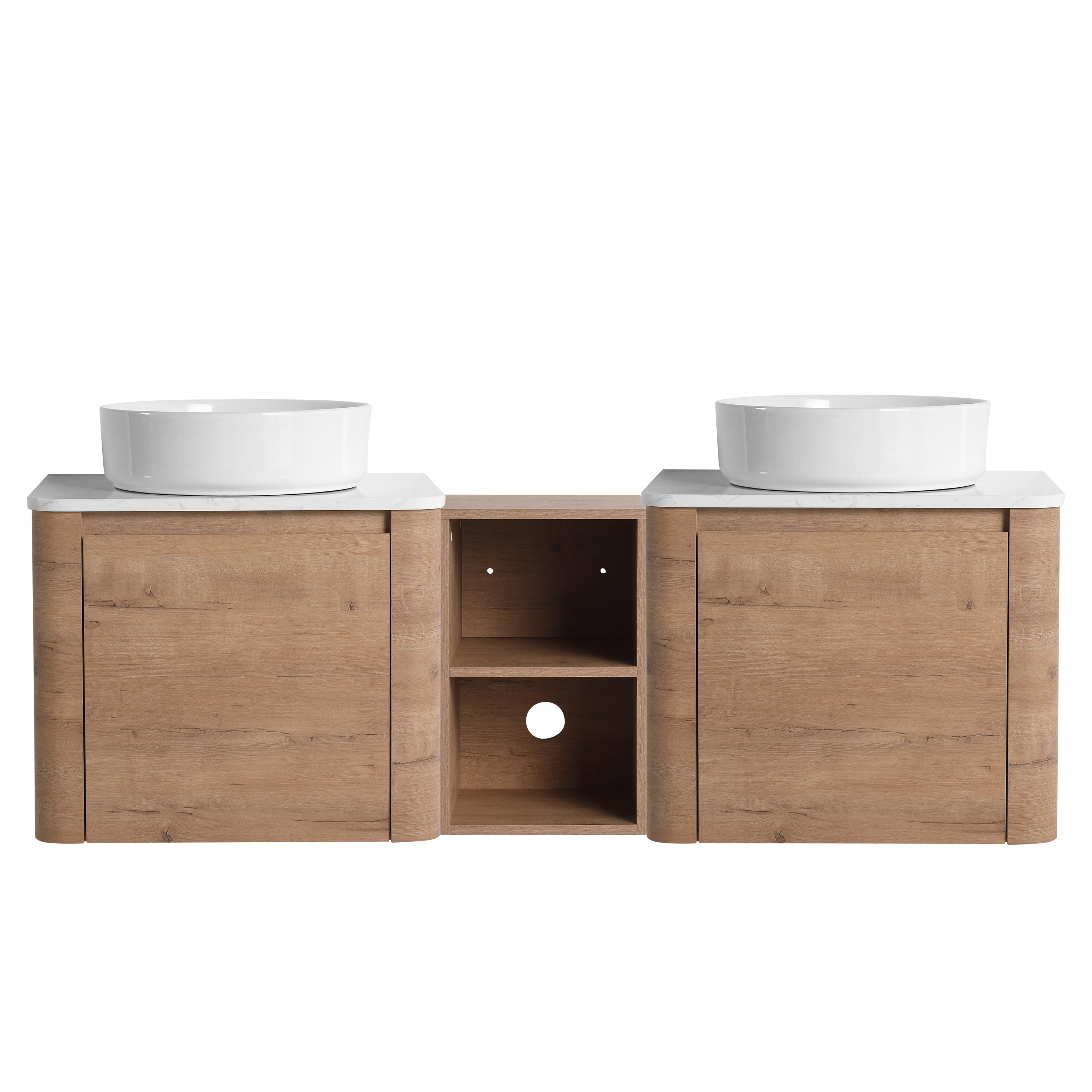 60'' Wall-Mounted Bathroom Vanity With Ceramic Art Sink, and 1-Storage Shelves, Soft-Close Door, KD-Packing, Plywood