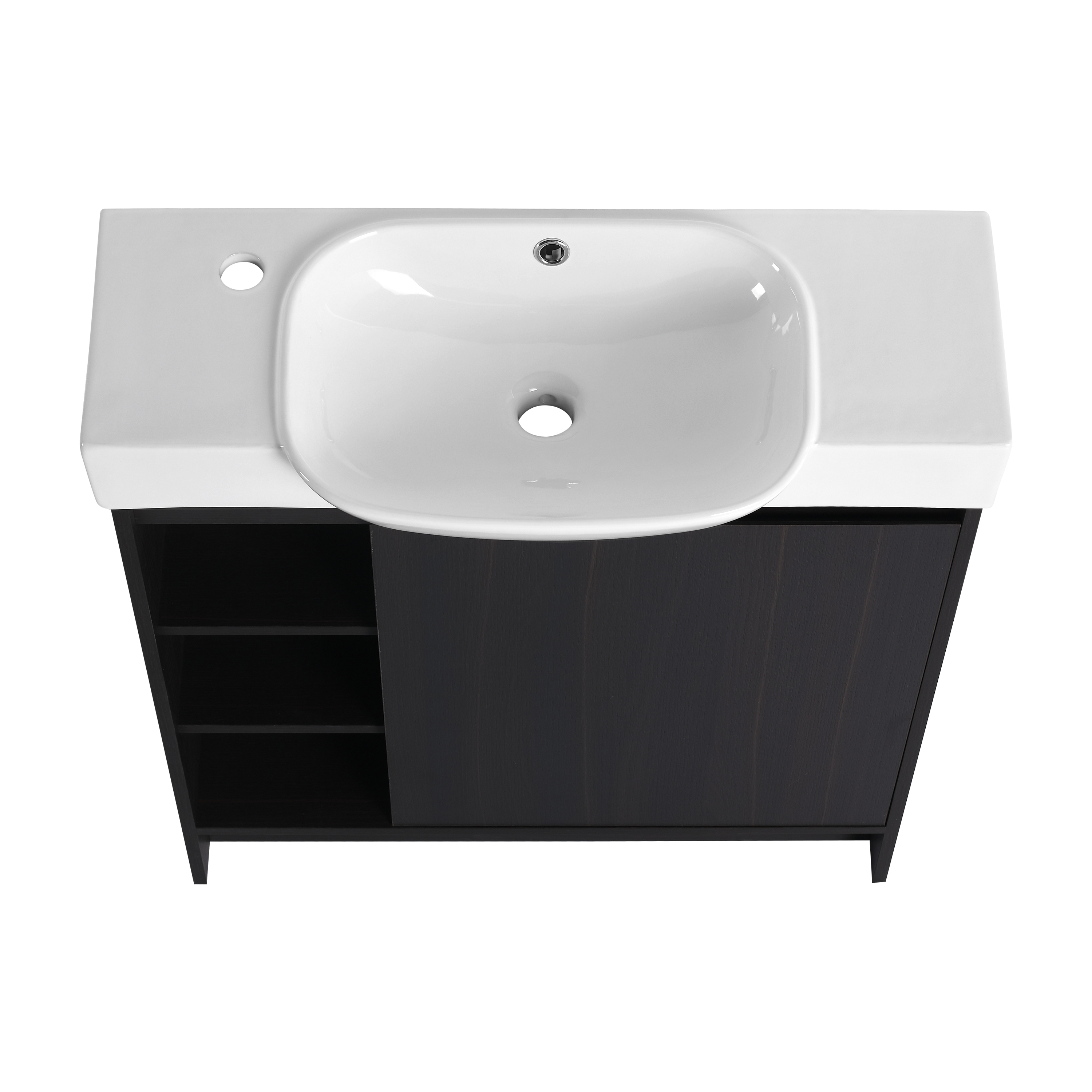 30'' Freestanding Bathroom Vanity with White Ceramic Sink & Soft-Close Door, Dark Oak, Plywood