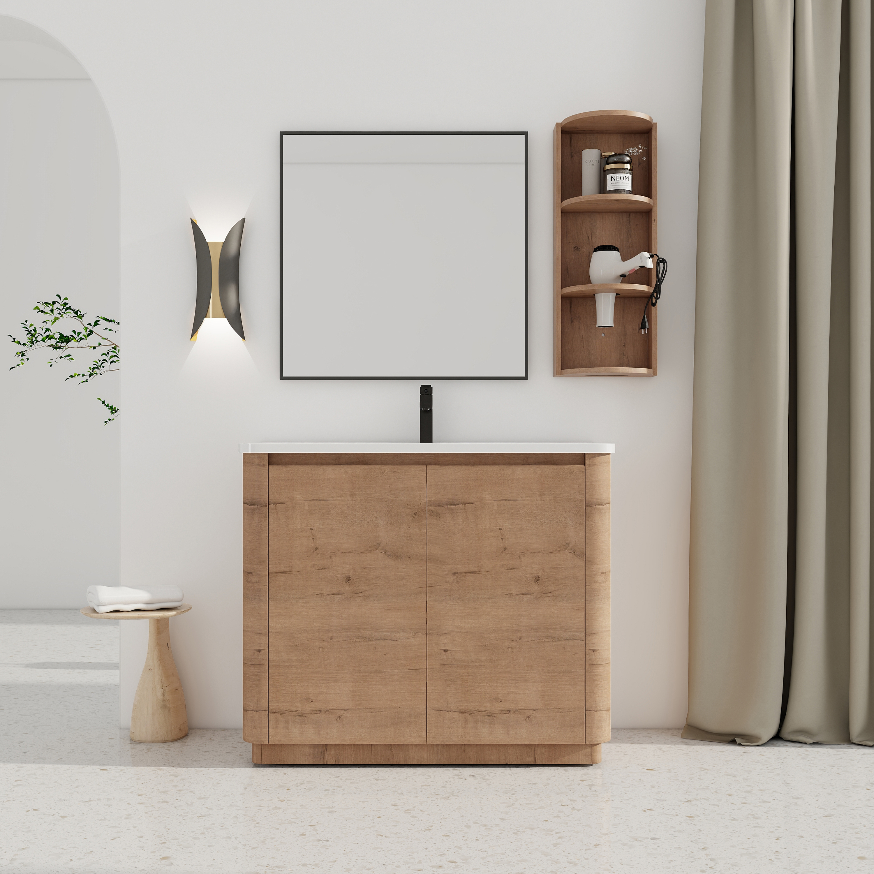 40'' Freestanding Bathroom Vanity with Ceramic Sink & 2-Soft-Close Door and Storage Rack, KD-Packing, Plywood