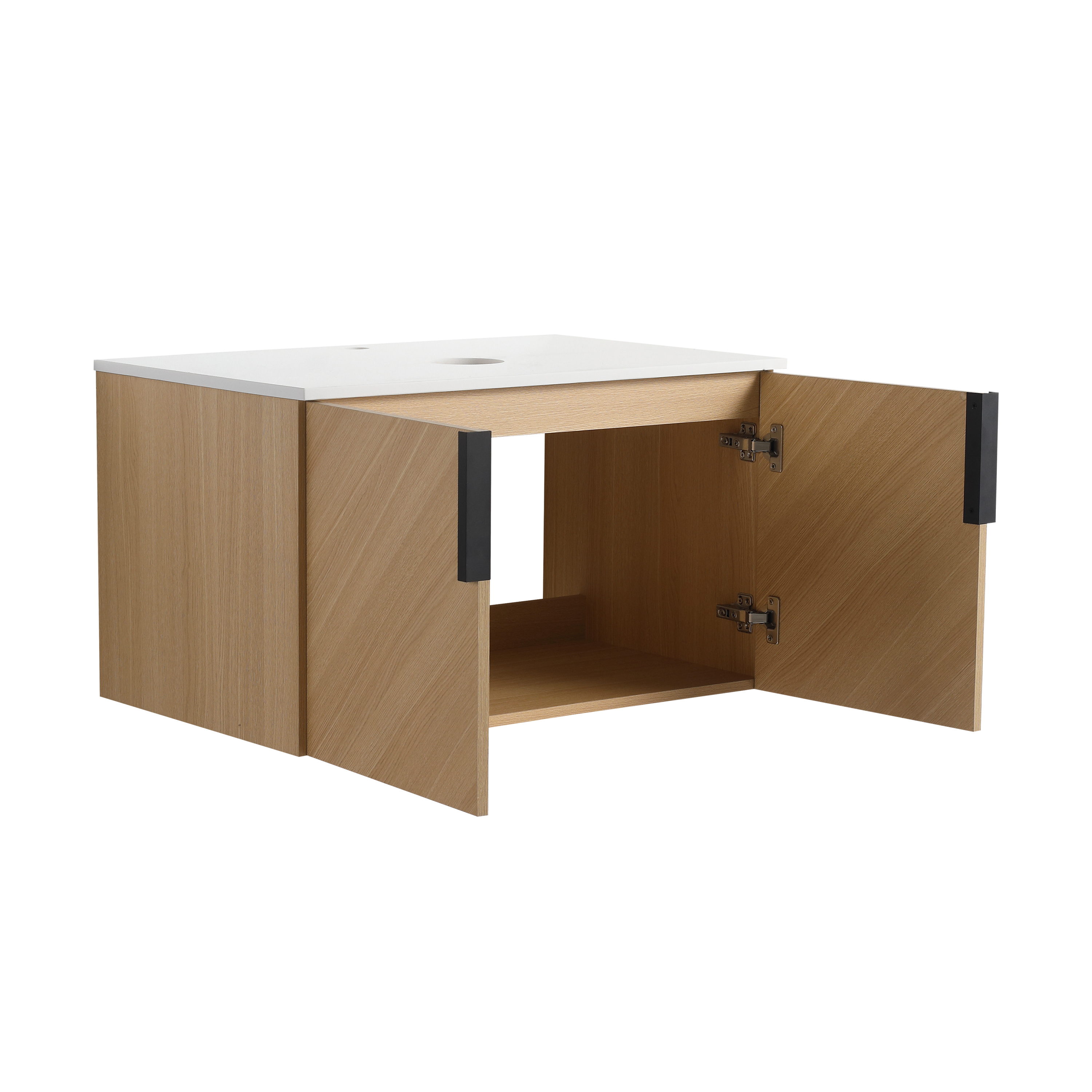 30" Bathroom Vanity With Top Artificial Stone Slab, 2-Soft Close Door, Wall-Mounted Mounting Design, KD-Packing (Vanity Only, Without Sink)