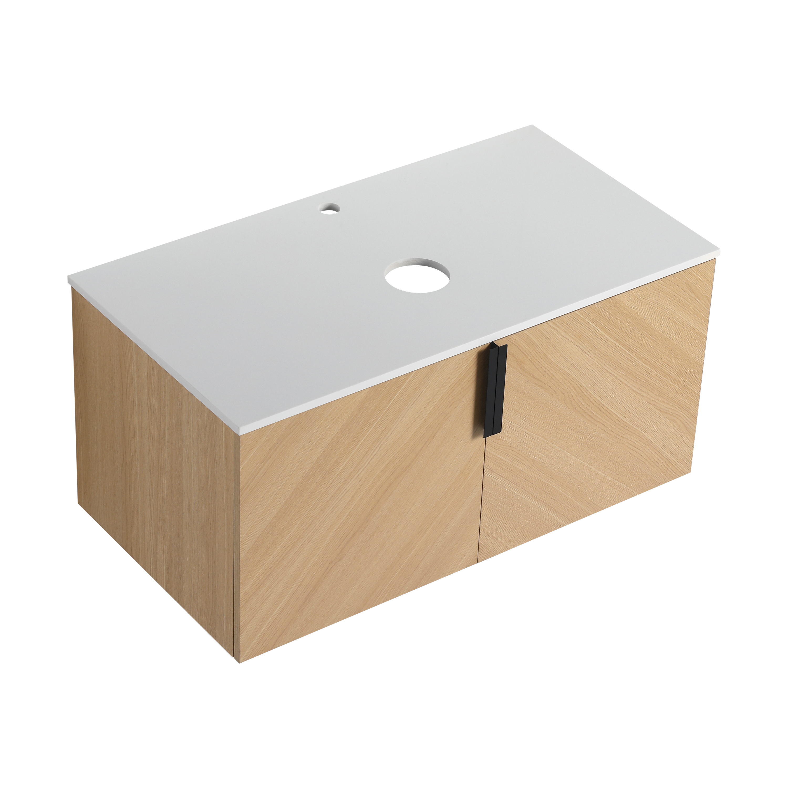 36" Bathroom Vanity With Top Artificial Stone Slab, 2-Soft Close Door, Wall-Mounted Mounting Design, KD-Packing (Vanity Only, Without Sink)