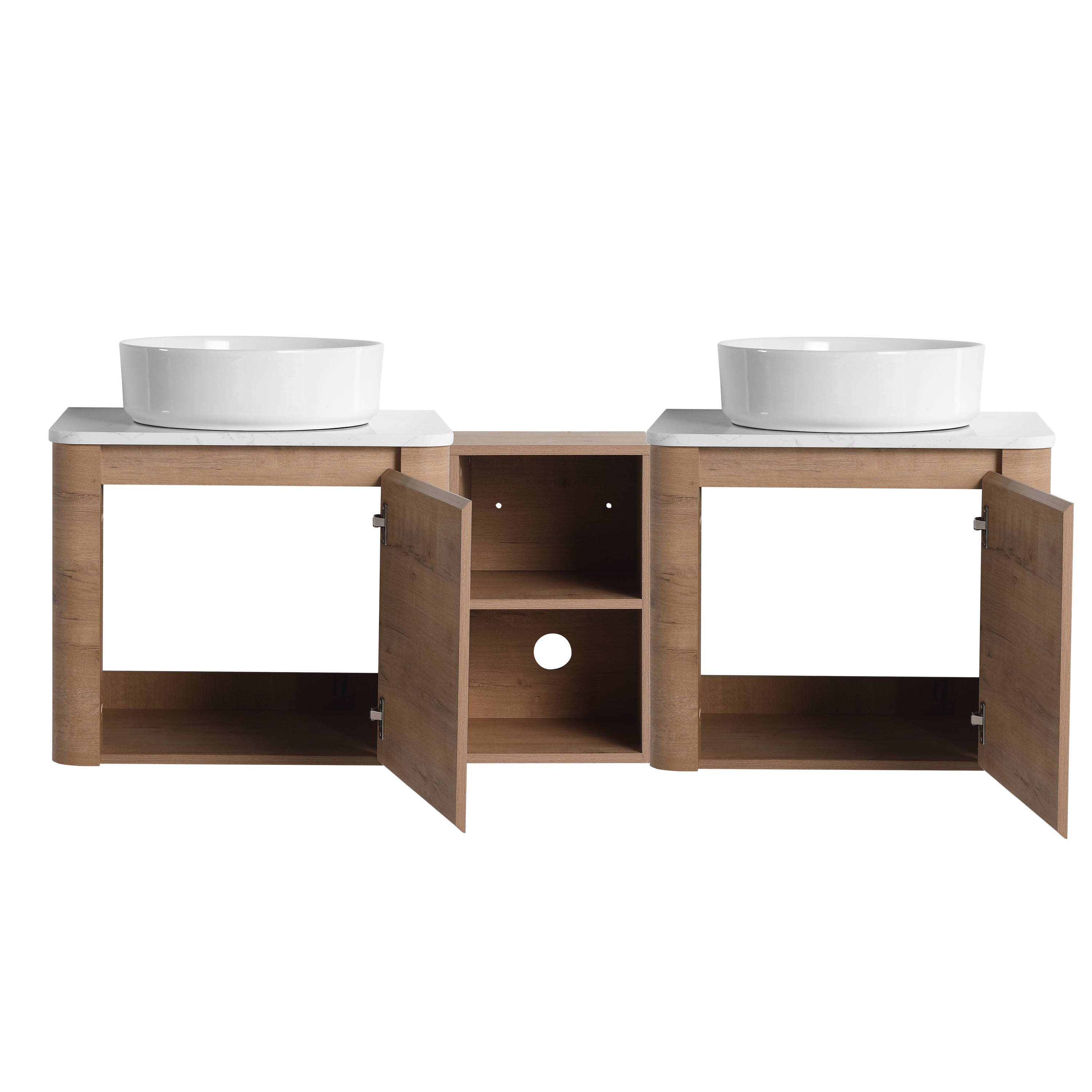 60'' Wall-Mounted Bathroom Vanity With Ceramic Art Sink, and 1-Storage Shelves, Soft-Close Door, KD-Packing, Plywood