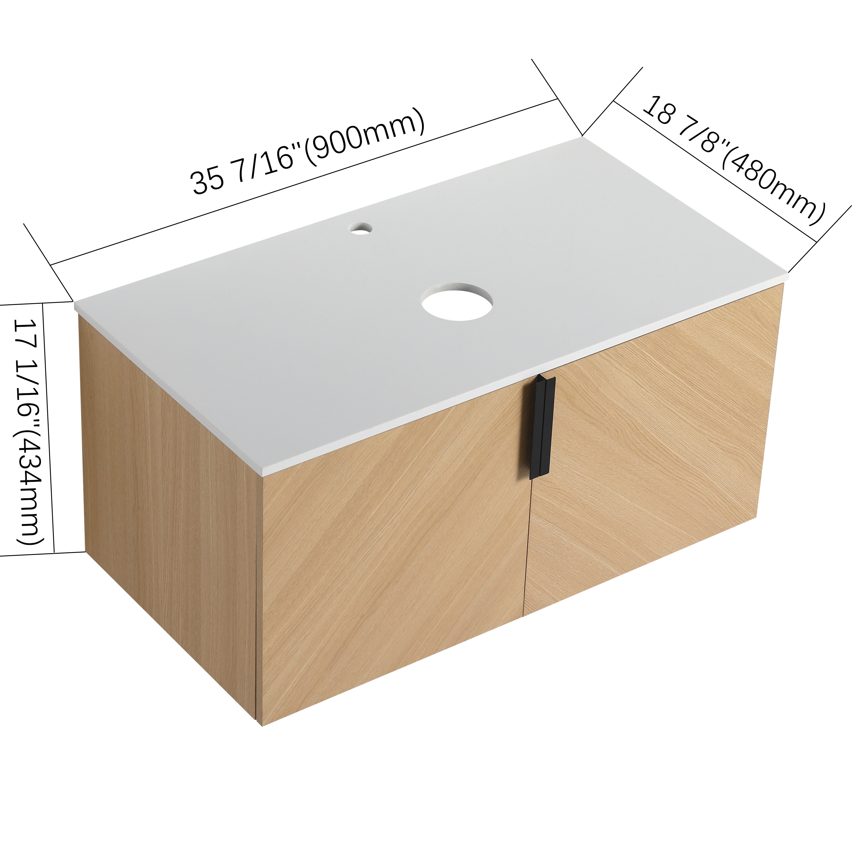 36" Bathroom Vanity With Top Artificial Stone Slab, 2-Soft Close Door, Wall-Mounted Mounting Design, KD-Packing (Vanity Only, Without Sink)