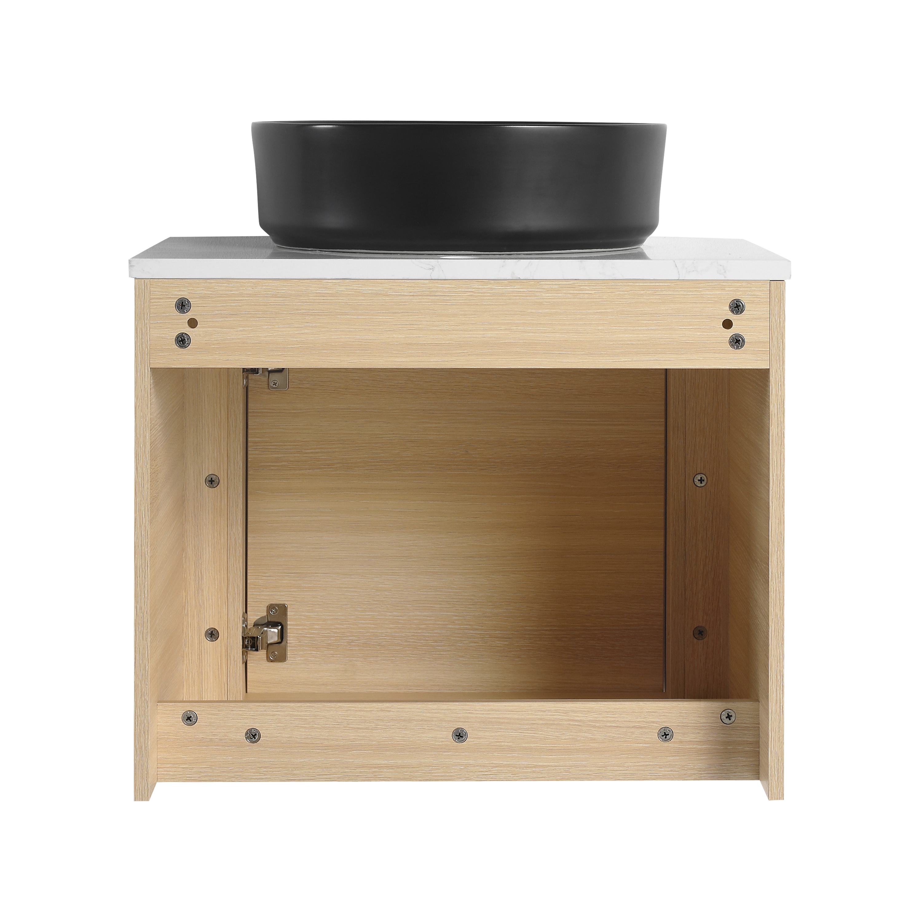 24'' Wall-Mounted Bathroom Vanity With Ceramic Art Sink & 1-Soft-Close Door, KD-Packing, Plywood