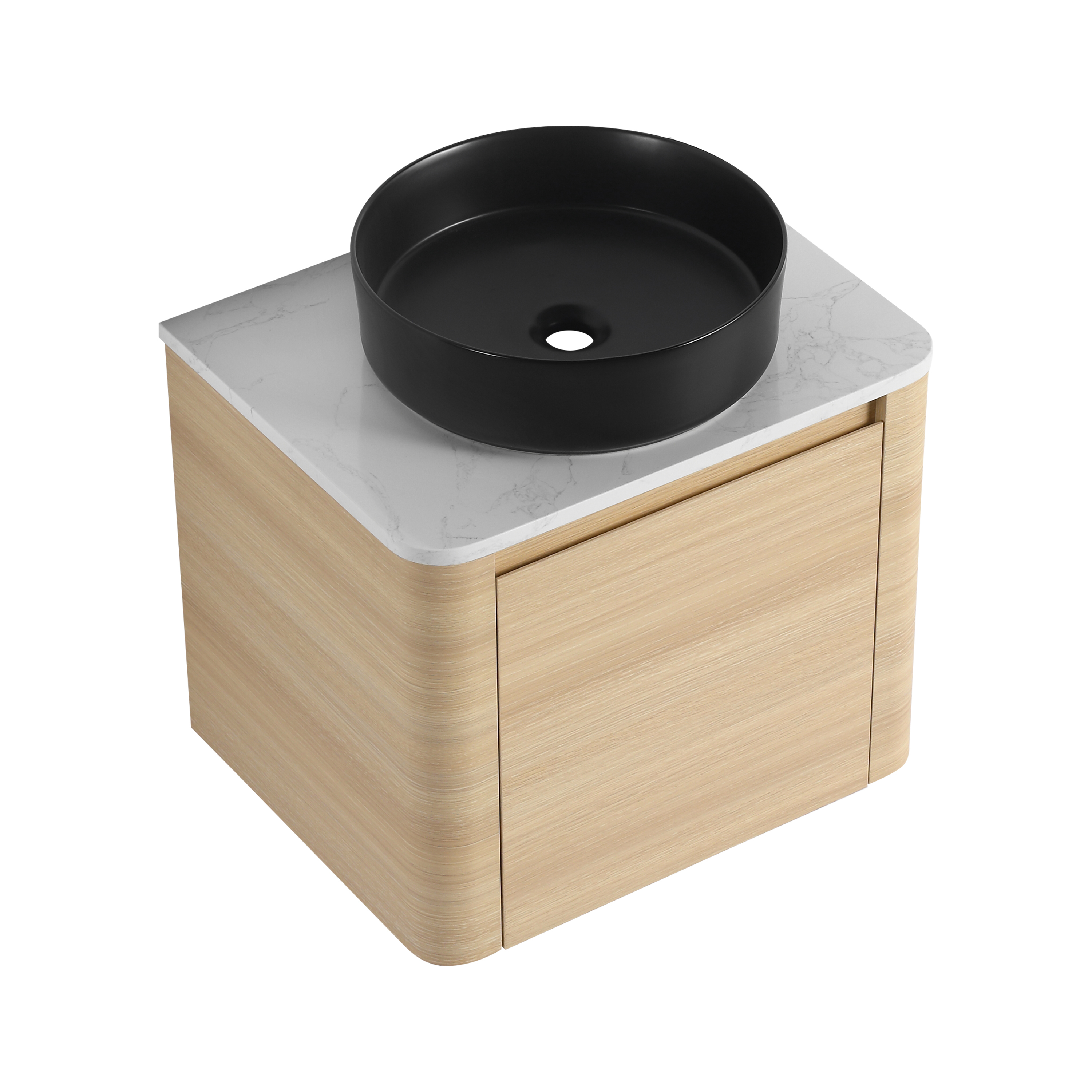 24'' Wall-Mounted Bathroom Vanity With Ceramic Art Sink & 1-Soft-Close Door, KD-Packing, Plywood
