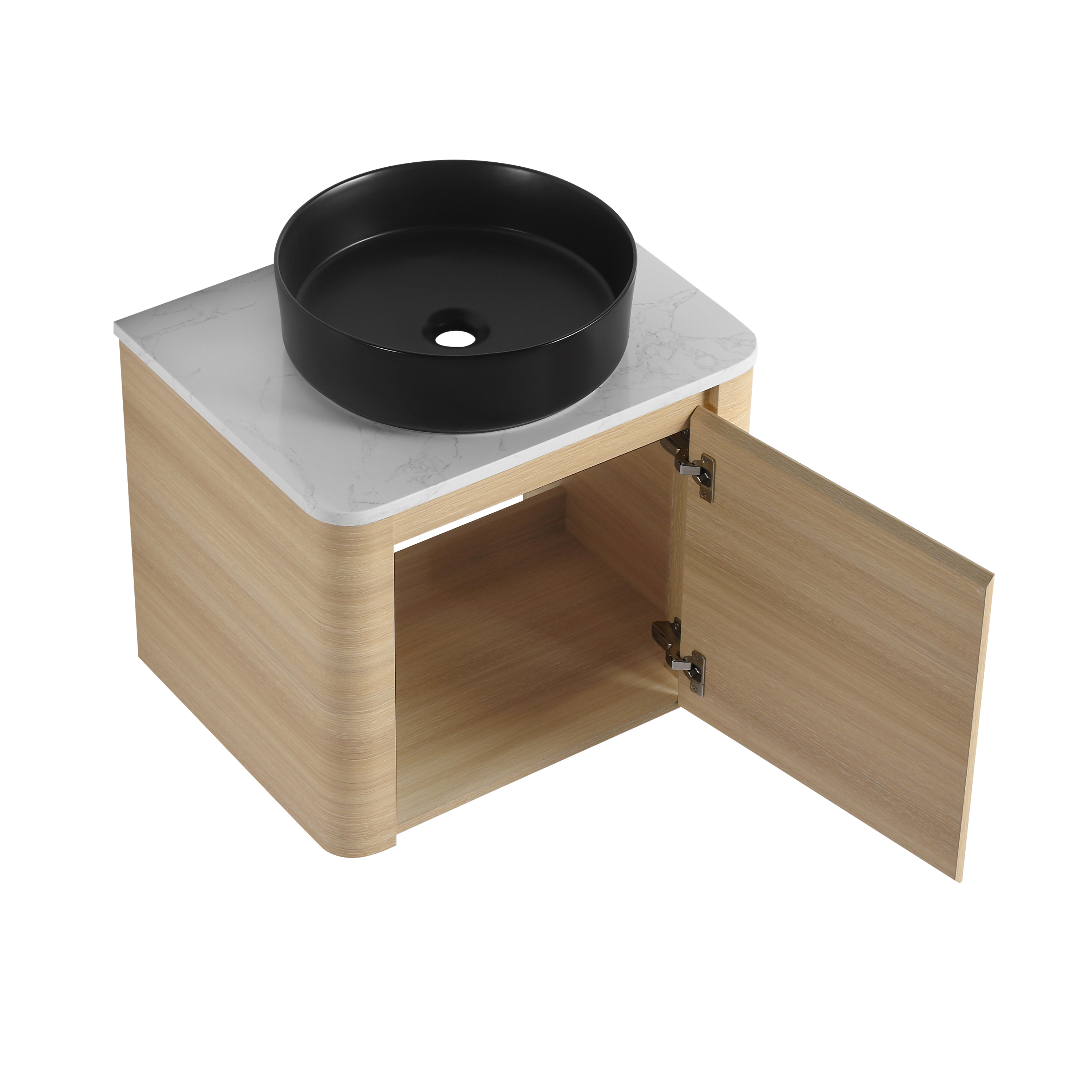 24'' Wall-Mounted Bathroom Vanity With Ceramic Art Sink & 1-Soft-Close Door, KD-Packing, Plywood