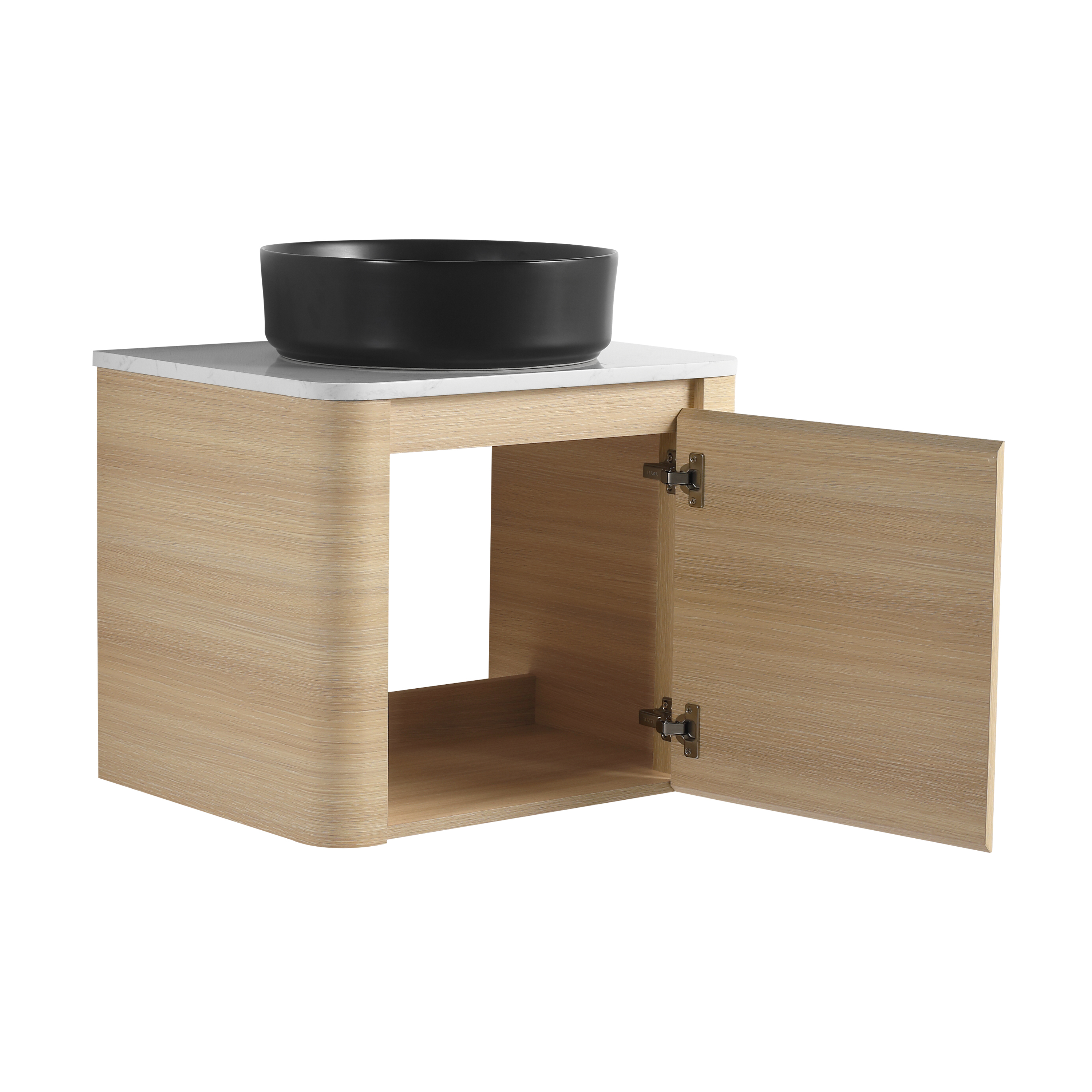 24'' Wall-Mounted Bathroom Vanity With Ceramic Art Sink & 1-Soft-Close Door, KD-Packing, Plywood
