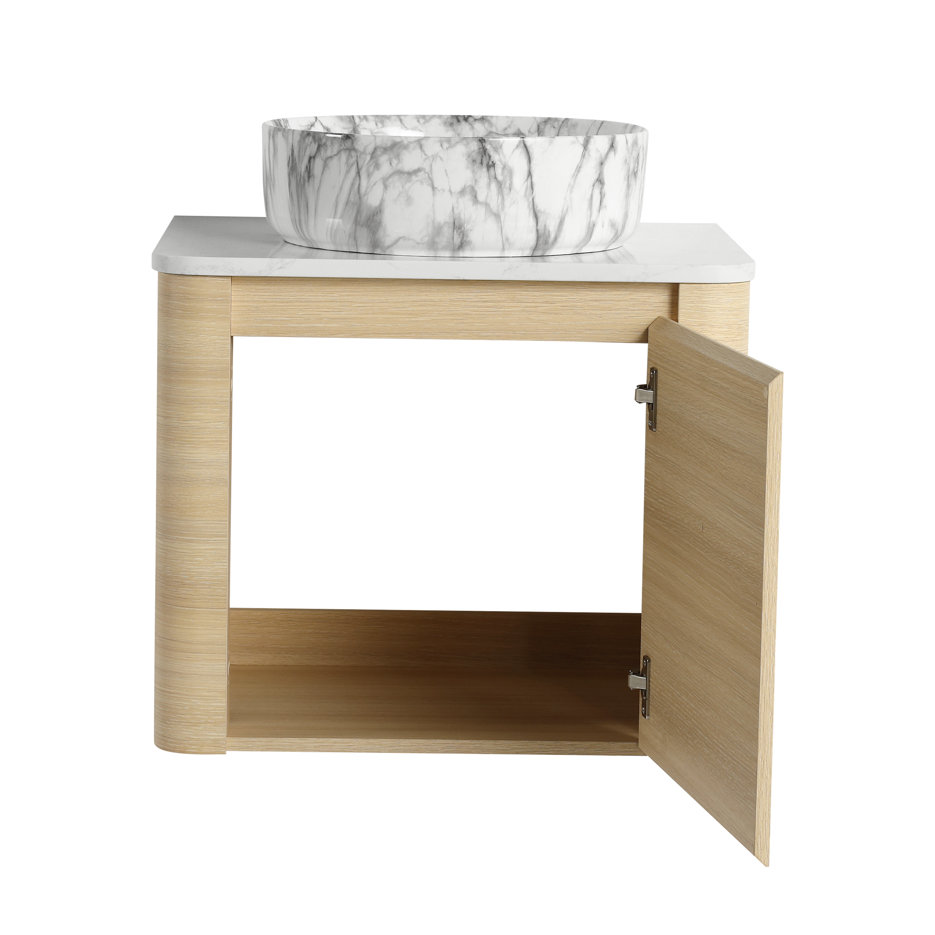 24'' Wall-Mounted Bathroom Vanity With Ceramic Art Sink & 1-Soft-Close Door, KD-Packing, Plywood
