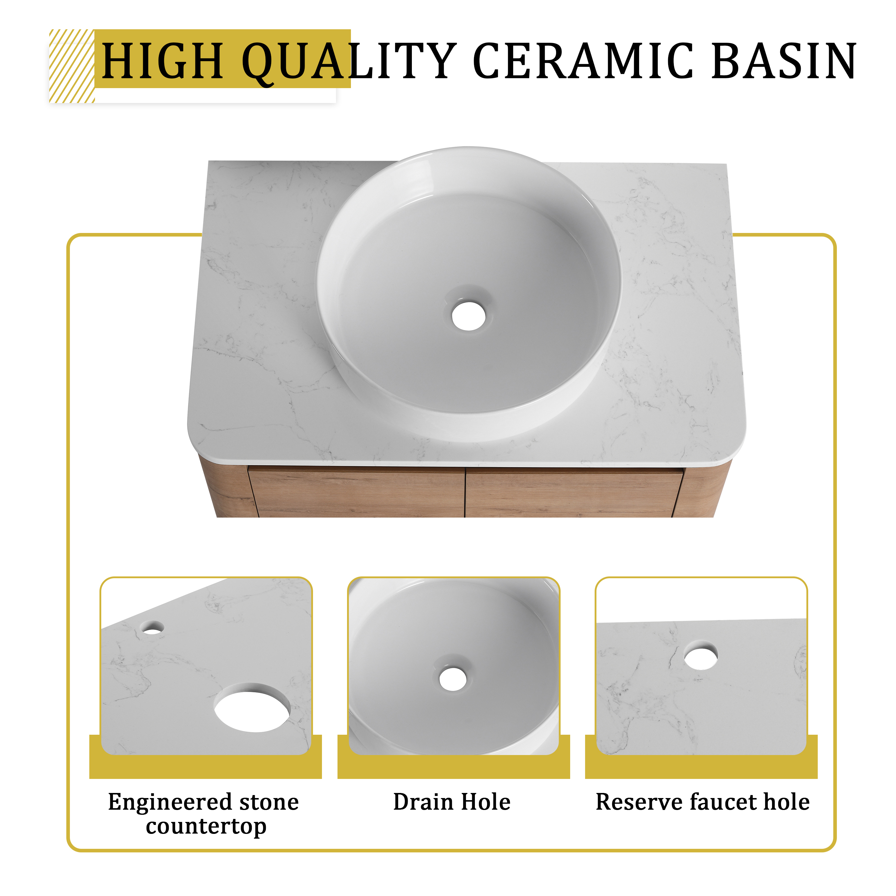 72'' Wall-Mounted Bathroom Vanity With Ceramic Art Sink, and 1-Storage Shelves, 4-Soft-Close Door, KD-Packing, Plywood