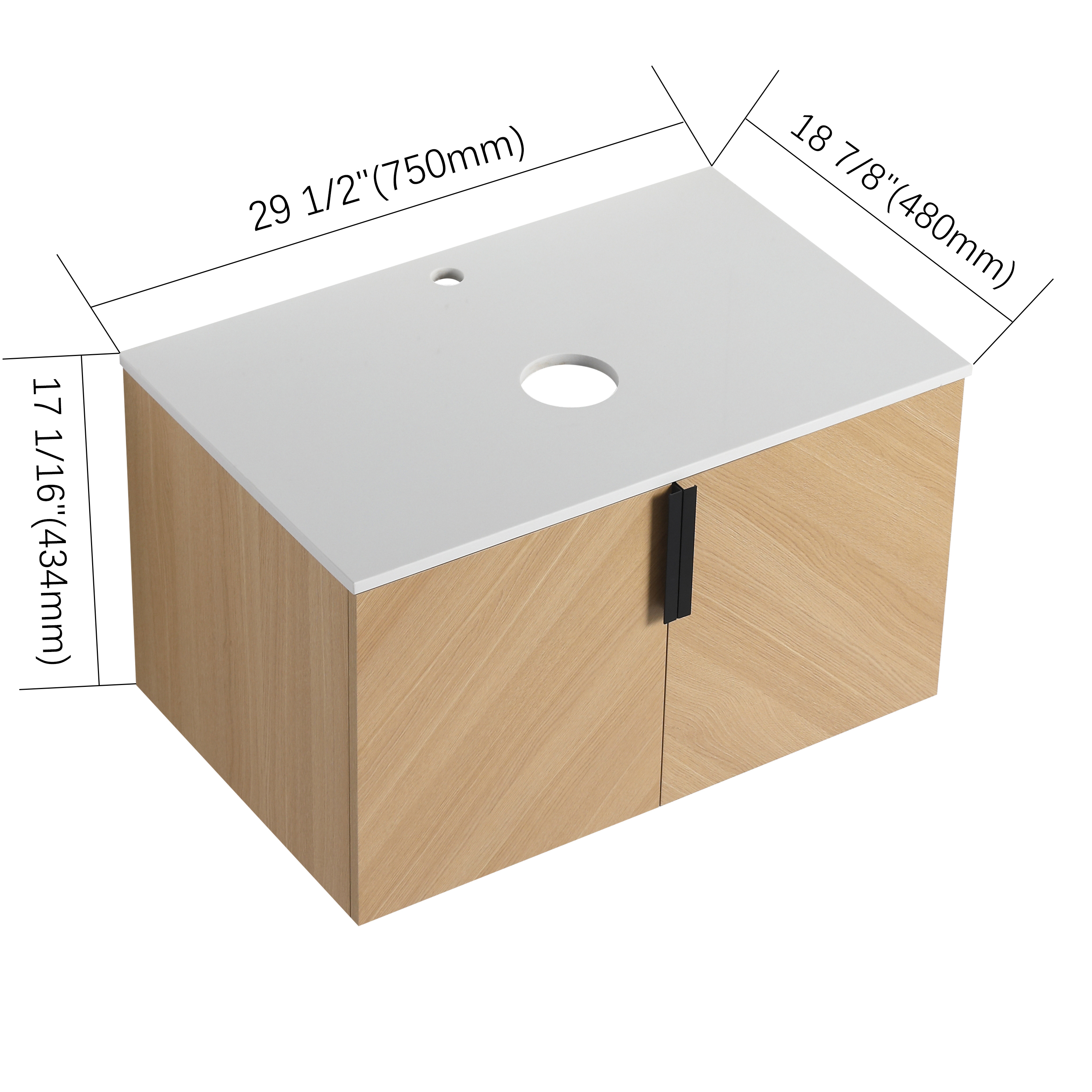 30" Bathroom Vanity With Top Artificial Stone Slab, 2-Soft Close Door, Wall-Mounted Mounting Design, KD-Packing (Vanity Only, Without Sink)