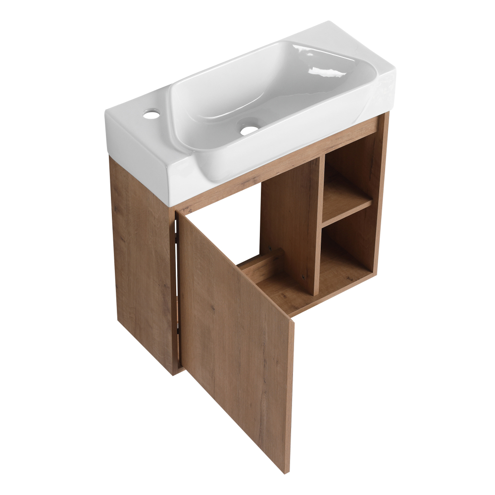 24'' Wall-Mounted Bathroom Vanity with White Ceramic Sink & Soft-Close Door