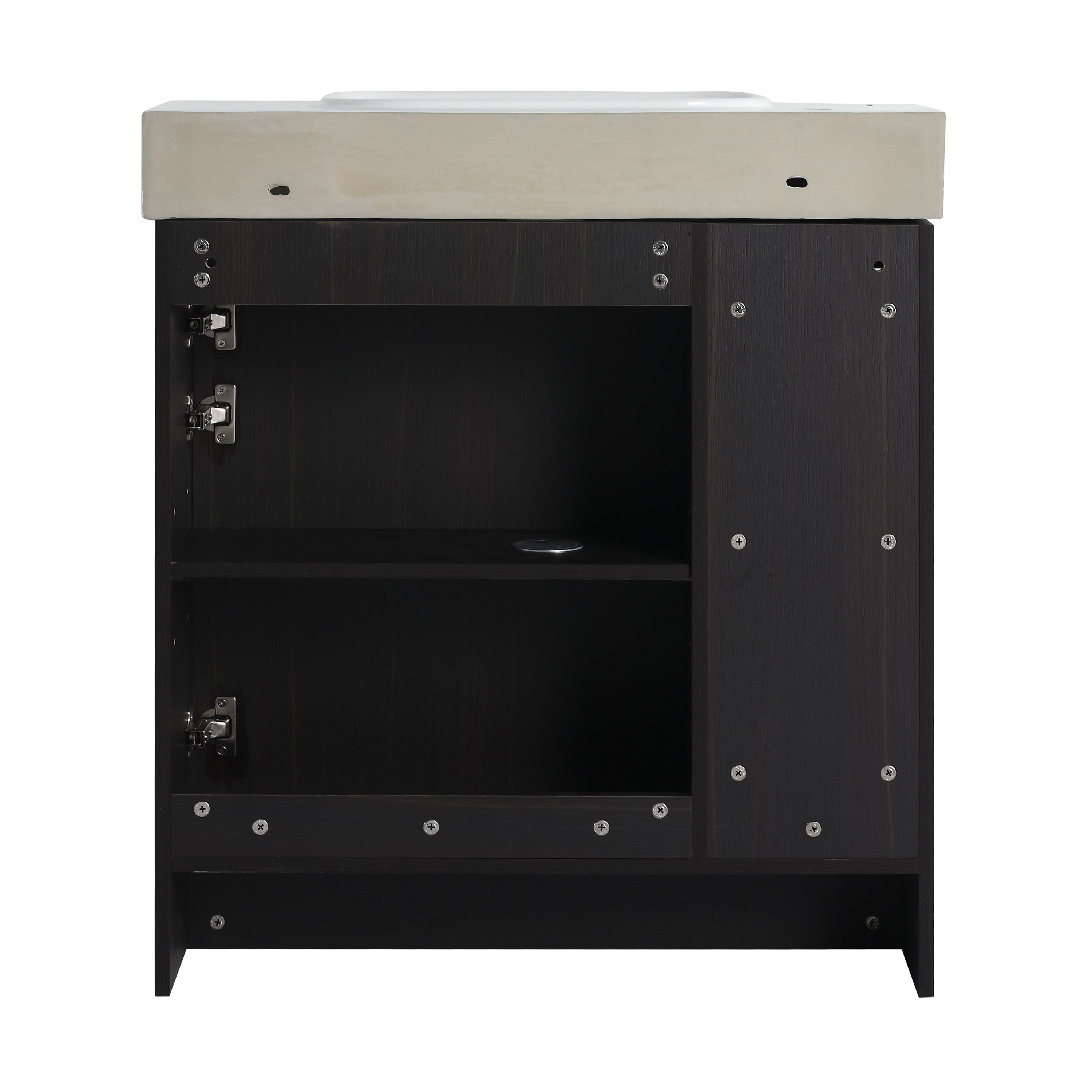 30'' Freestanding Bathroom Vanity with White Ceramic Sink & Soft-Close Door, Dark Oak, Plywood