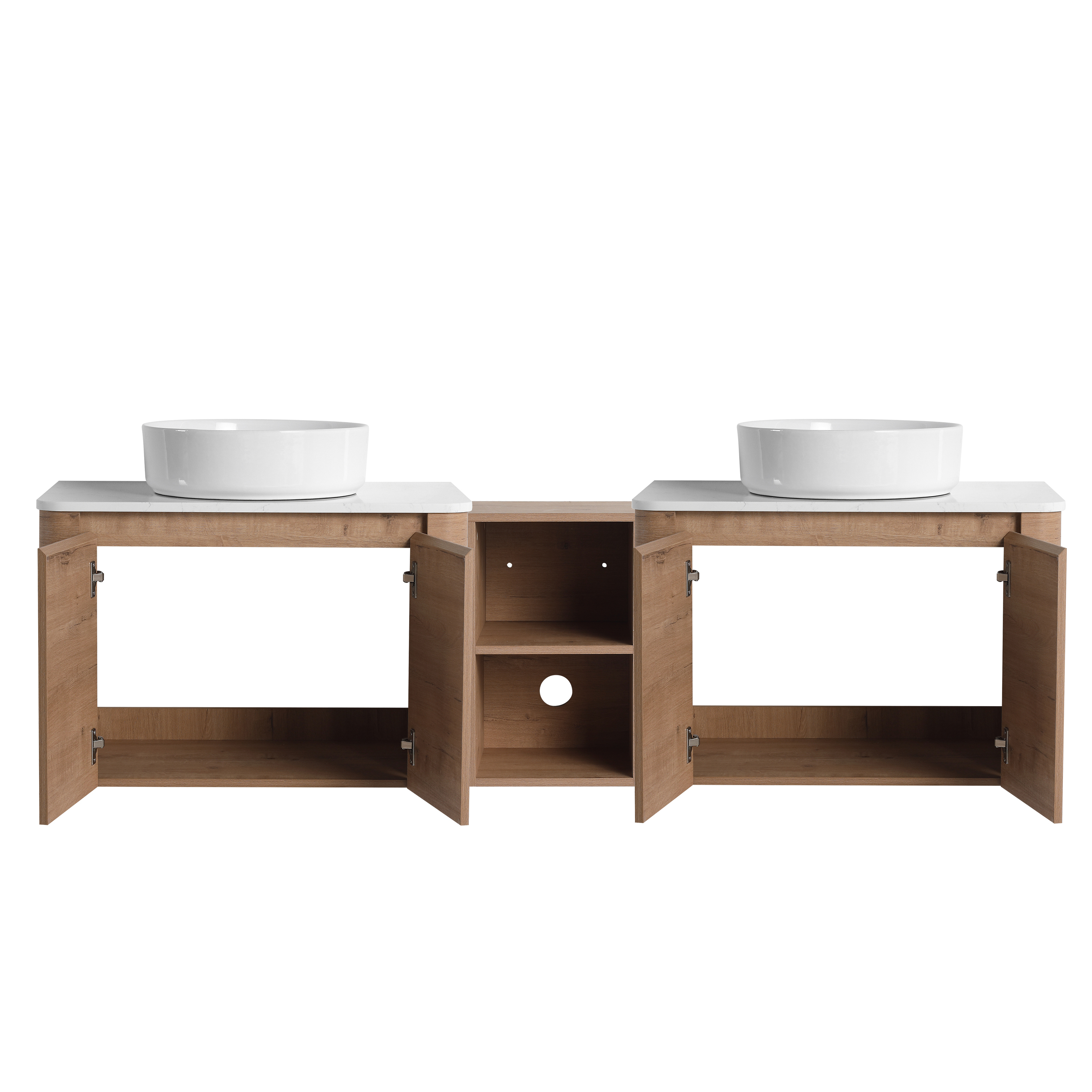 72'' Wall-Mounted Bathroom Vanity With Ceramic Art Sink, and 1-Storage Shelves, 4-Soft-Close Door, KD-Packing, Plywood