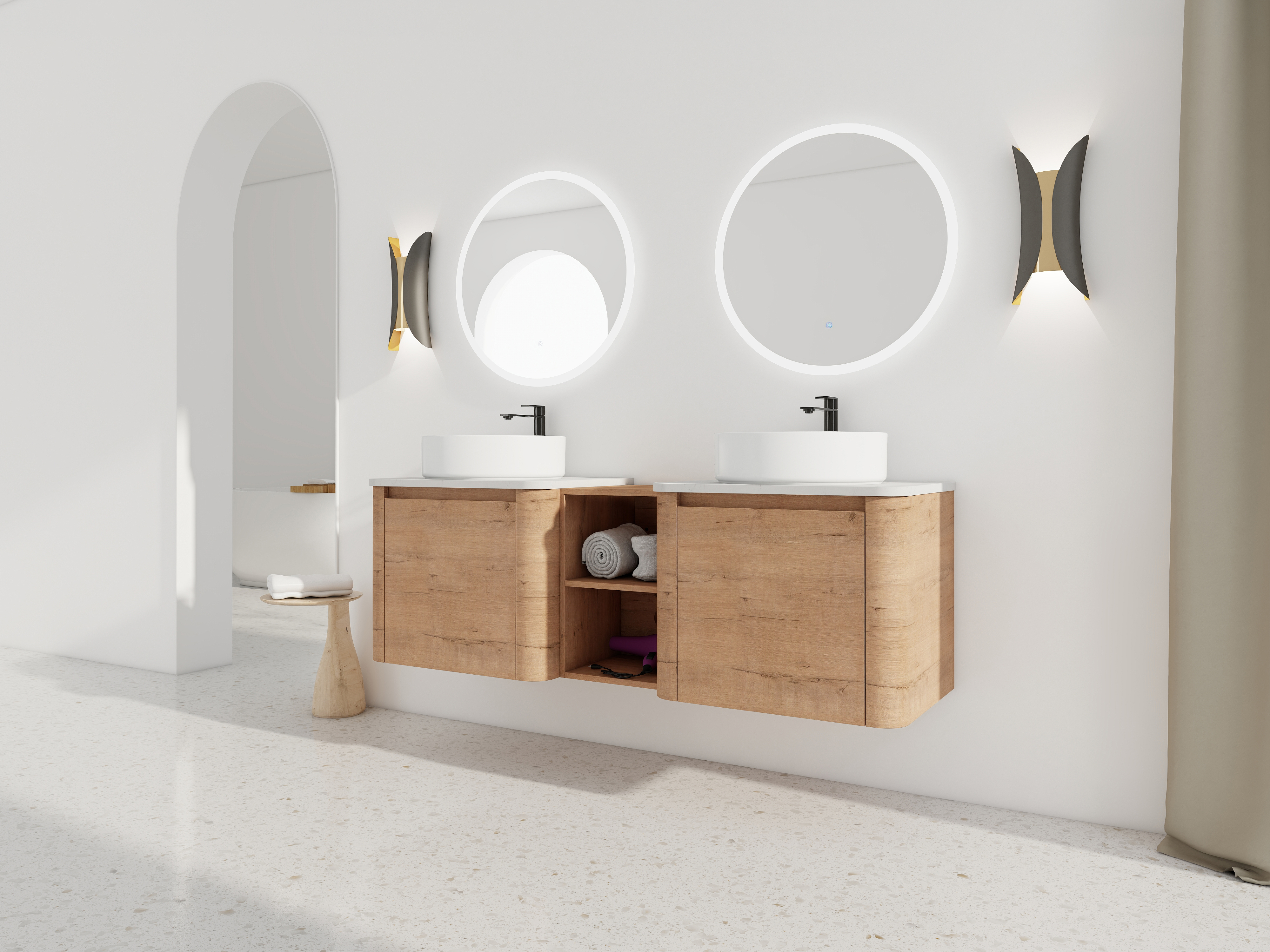 60'' Wall-Mounted Bathroom Vanity With Ceramic Art Sink, and 1-Storage Shelves, Soft-Close Door, KD-Packing, Plywood
