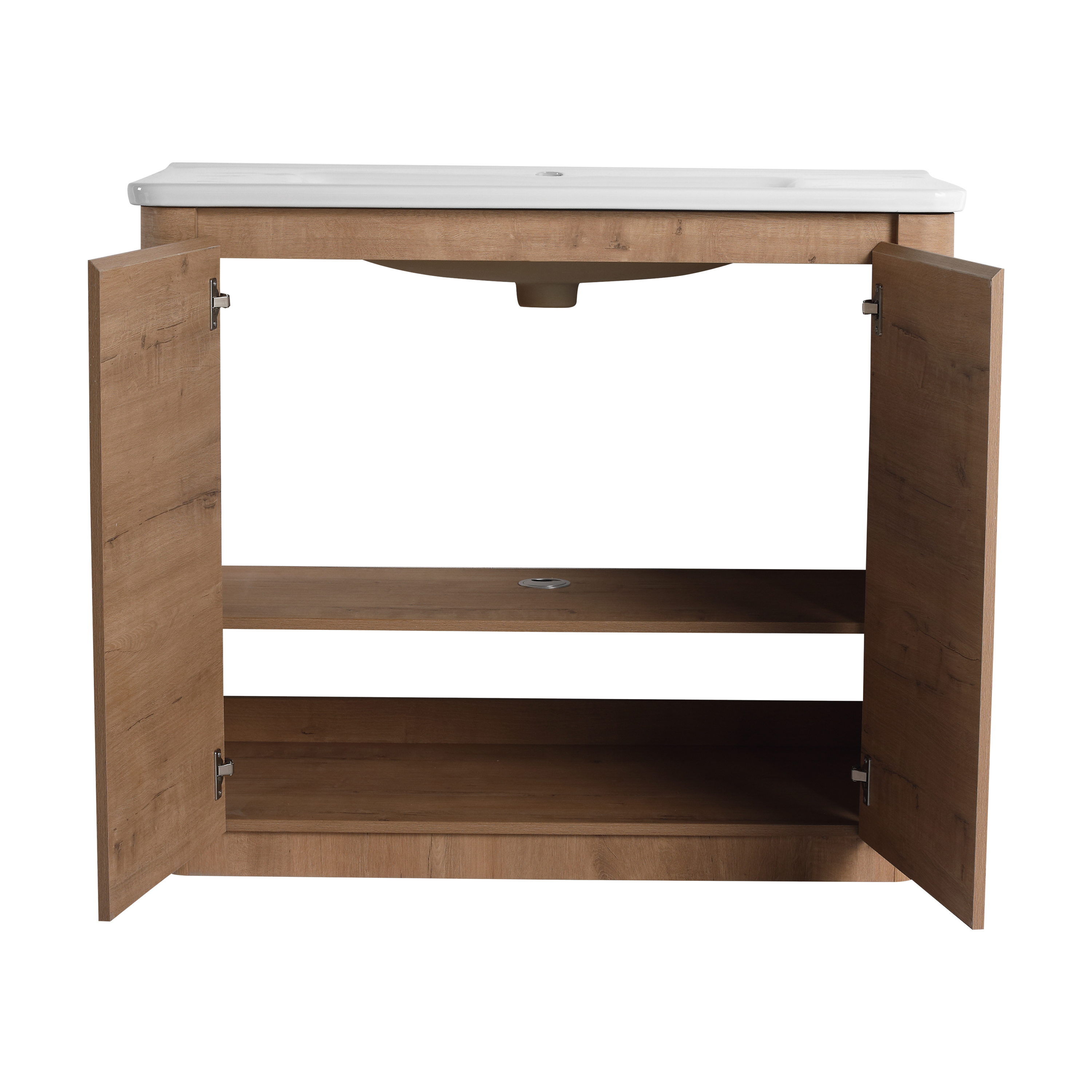 40'' Freestanding Bathroom Vanity with Ceramic Sink & 2-Soft-Close Door and Storage Rack, KD-Packing, Plywood