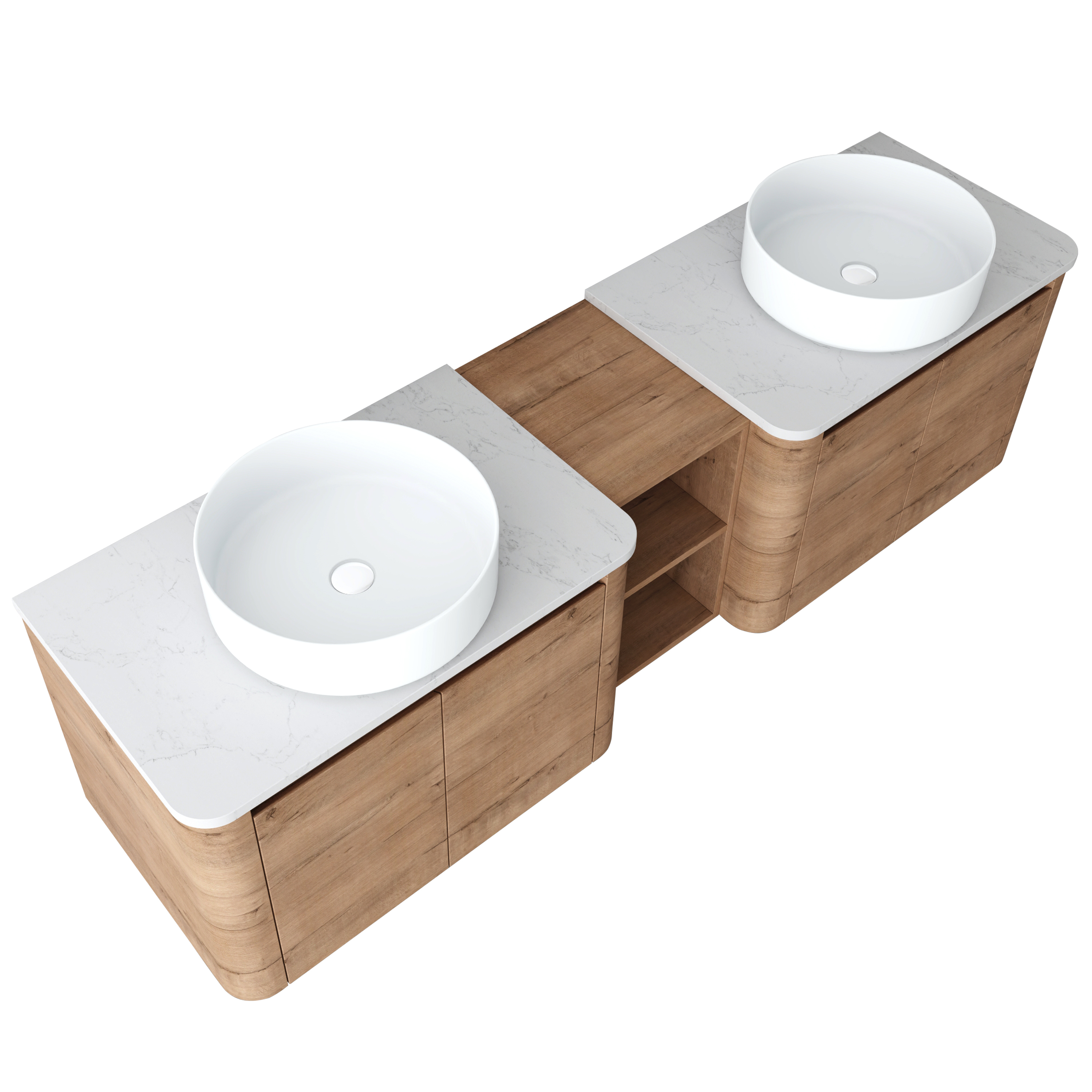 72'' Wall-Mounted Bathroom Vanity With Ceramic Art Sink, and 1-Storage Shelves, 4-Soft-Close Door, KD-Packing, Plywood