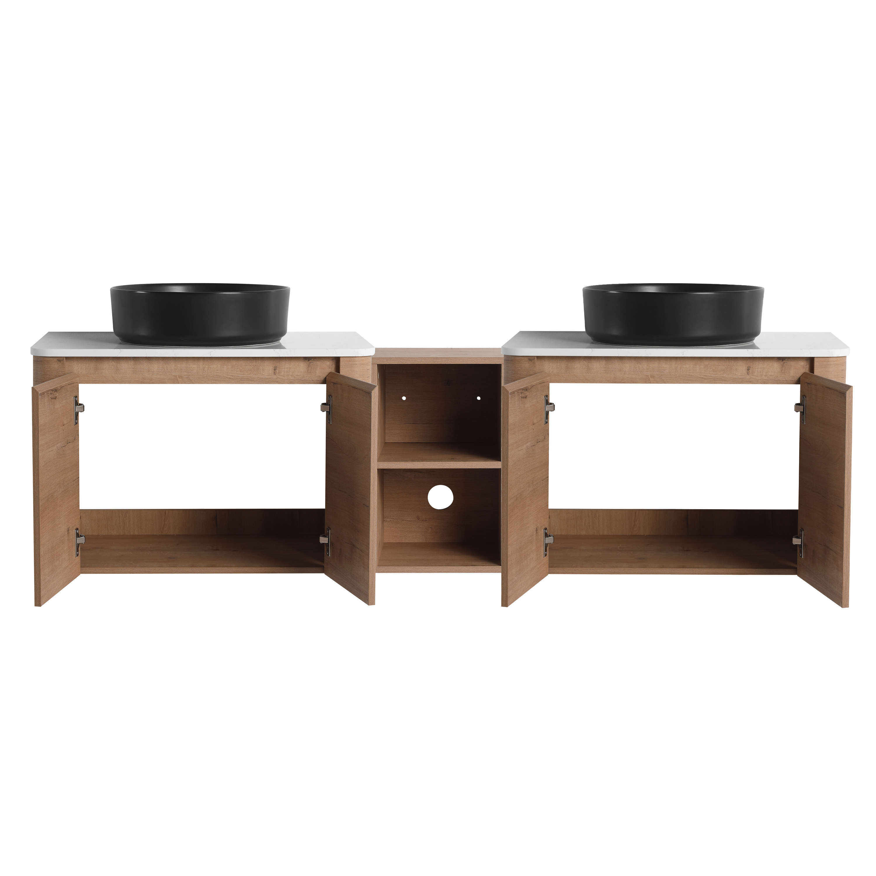 72'' Wall-Mounted Bathroom Vanity With Ceramic Art Sink, and 1-Storage Shelves, 4-Soft-Close Door, KD-Packing, Plywood
