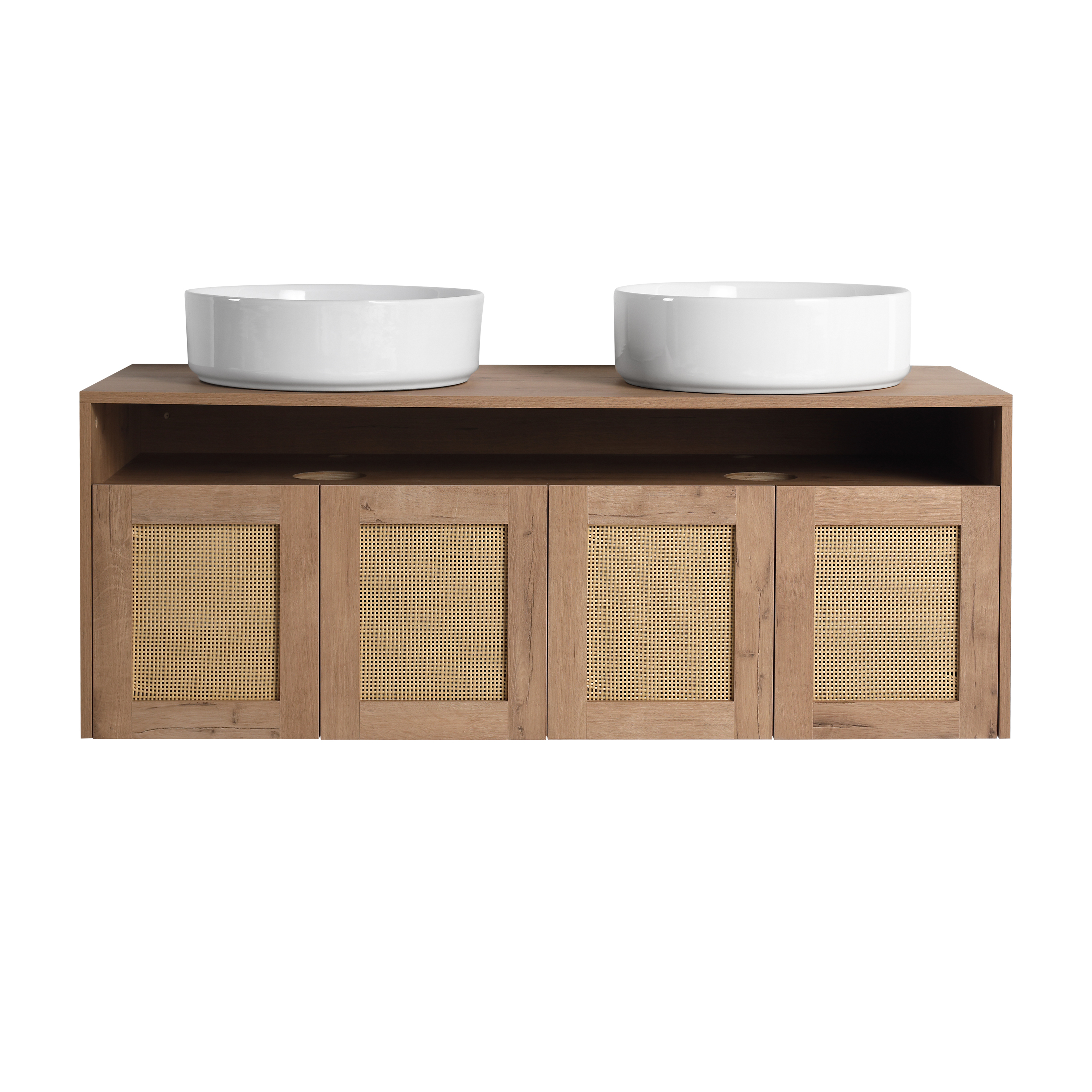 48" Bathroom Vanity with White Ceramic Art Sink, 4-Soft Close Door, Float Mounting Design, Plywood (KD-Packing)