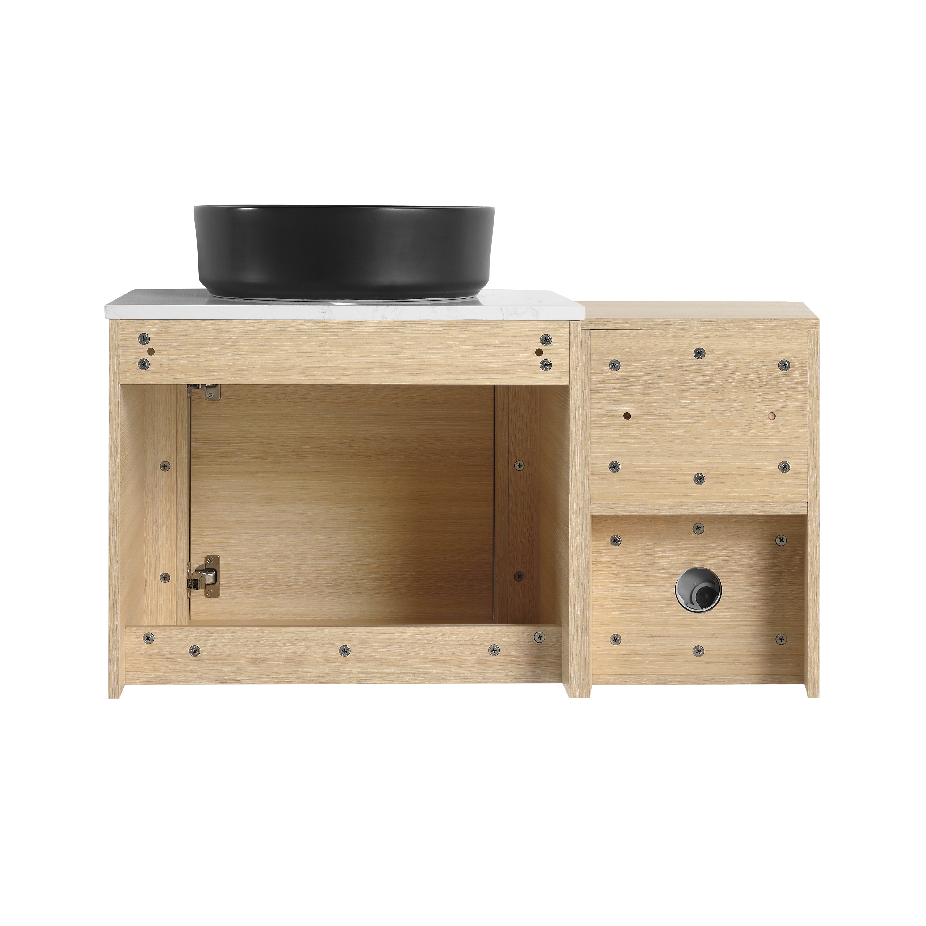 36'' Wall-Mounted black Bathroom Vanity With Ceramic Art Sink, and Storage Shelves, Soft-Close Door, KD-Packing, Plywood