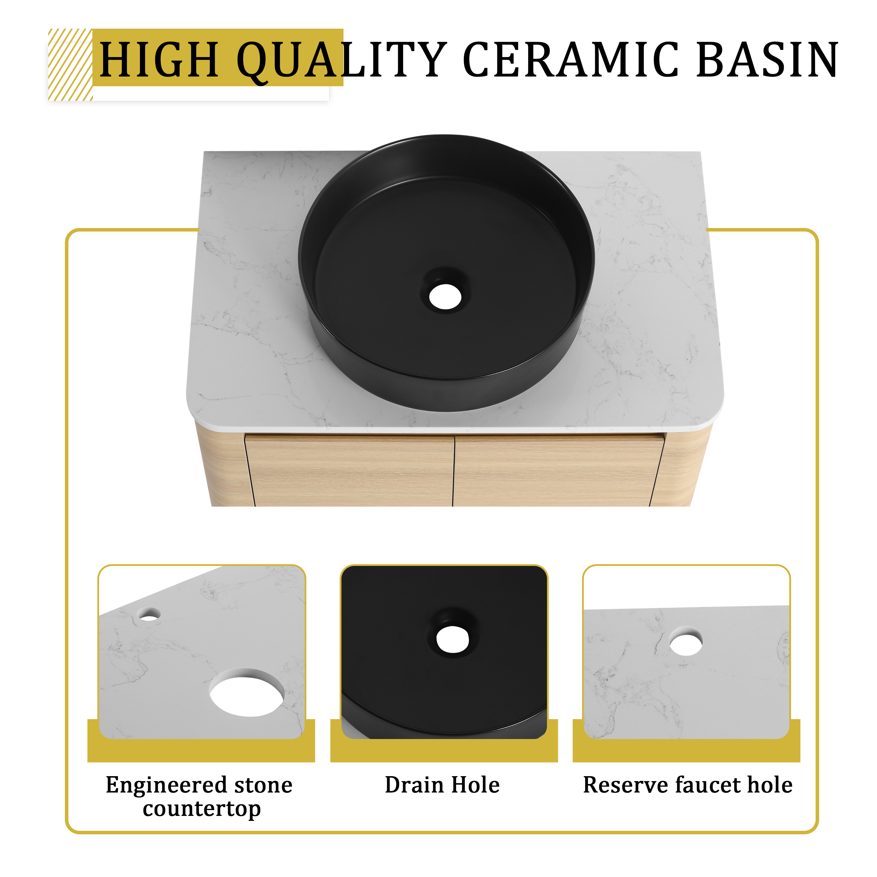 42'' Wall-Mounted black Bathroom Vanity With Ceramic Art Sink, and 1-Storage Shelves, 2-Soft-Close Door, KD-Packing, Plywood