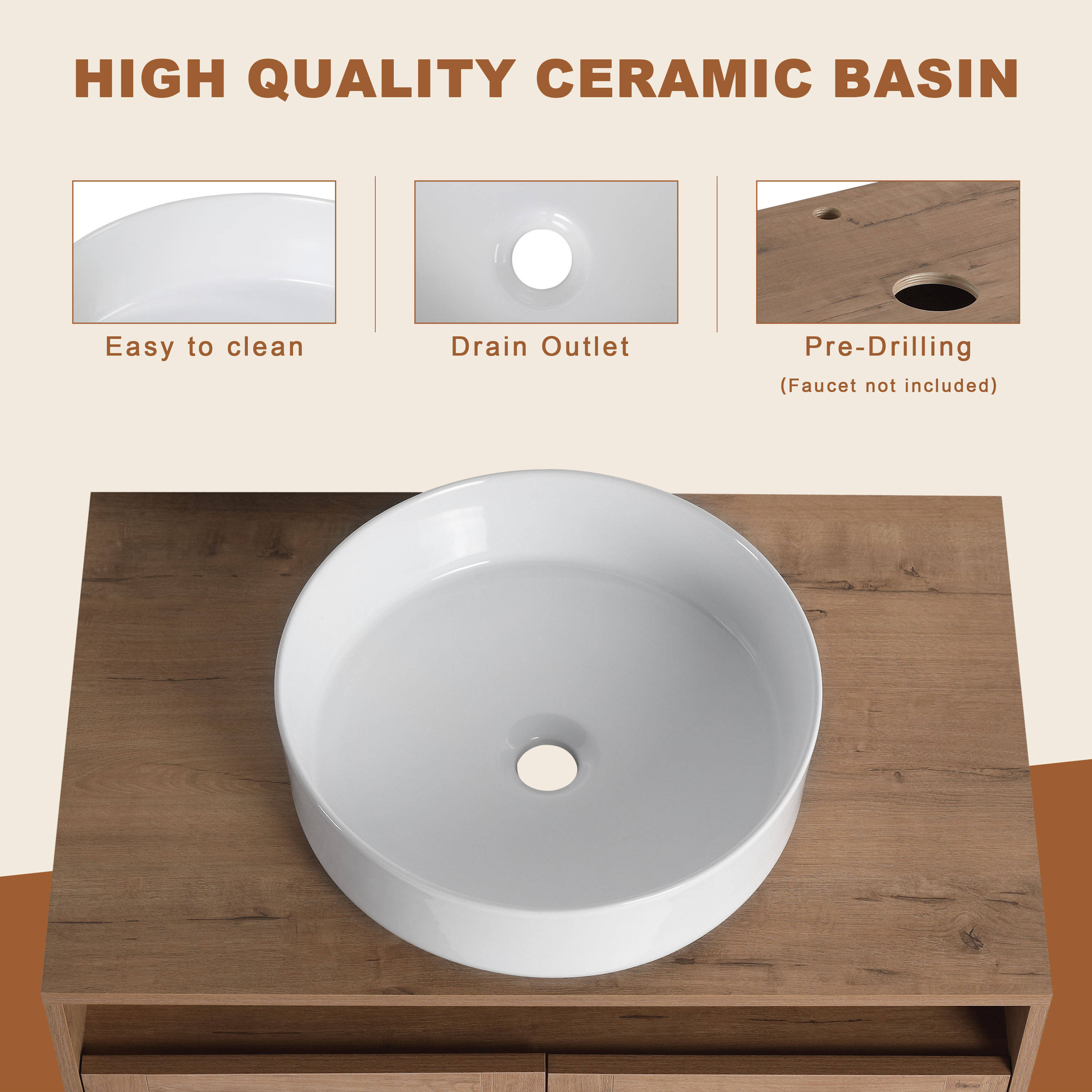 30" Bathroom Vanity with White Ceramic Art Sink and Storage Rack, 2-Soft Close Door, Float Mounting Design, Plywood