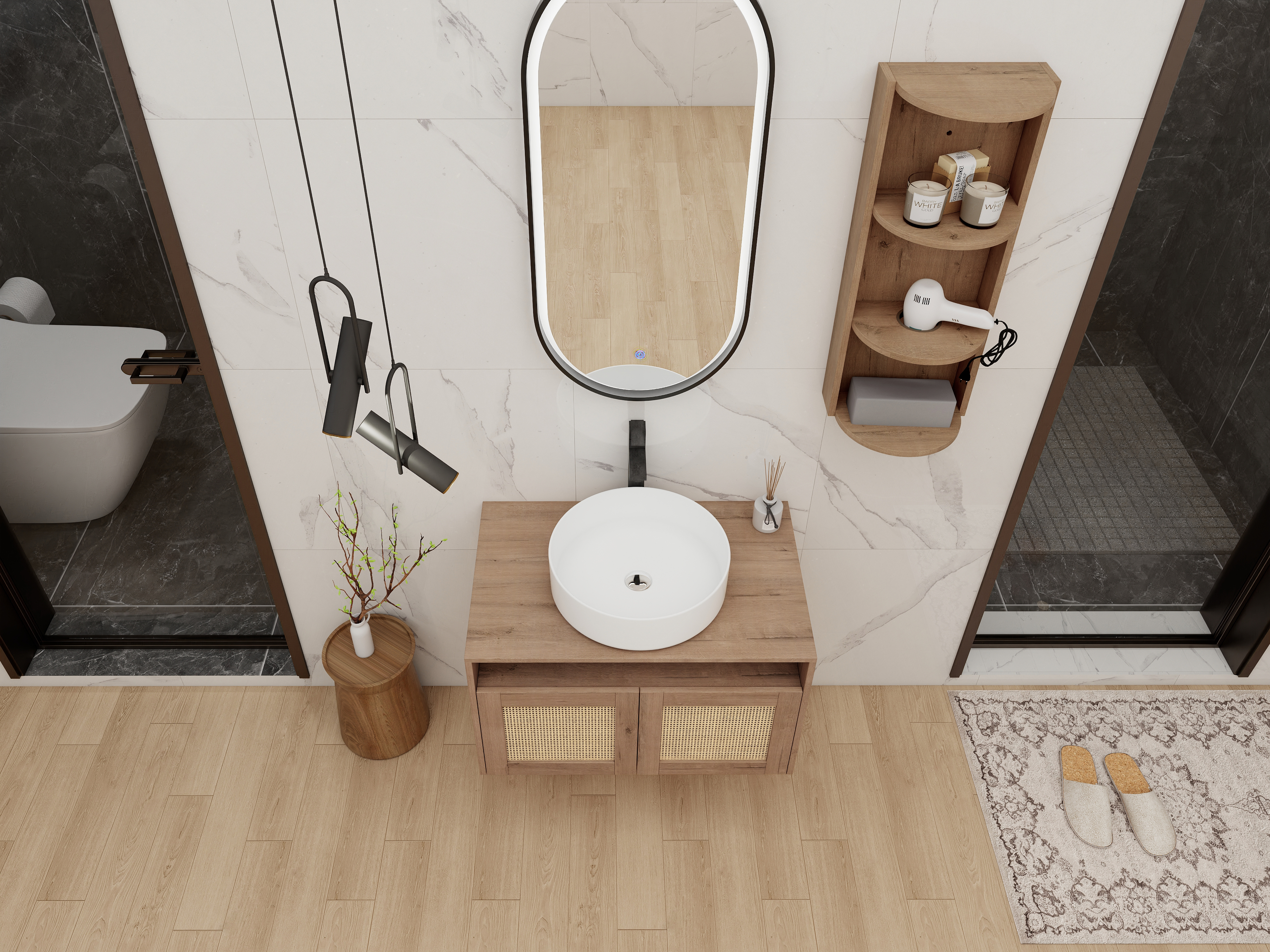30" Bathroom Vanity with White Ceramic Art Sink and Storage Rack, 2-Soft Close Door, Float Mounting Design, Plywood